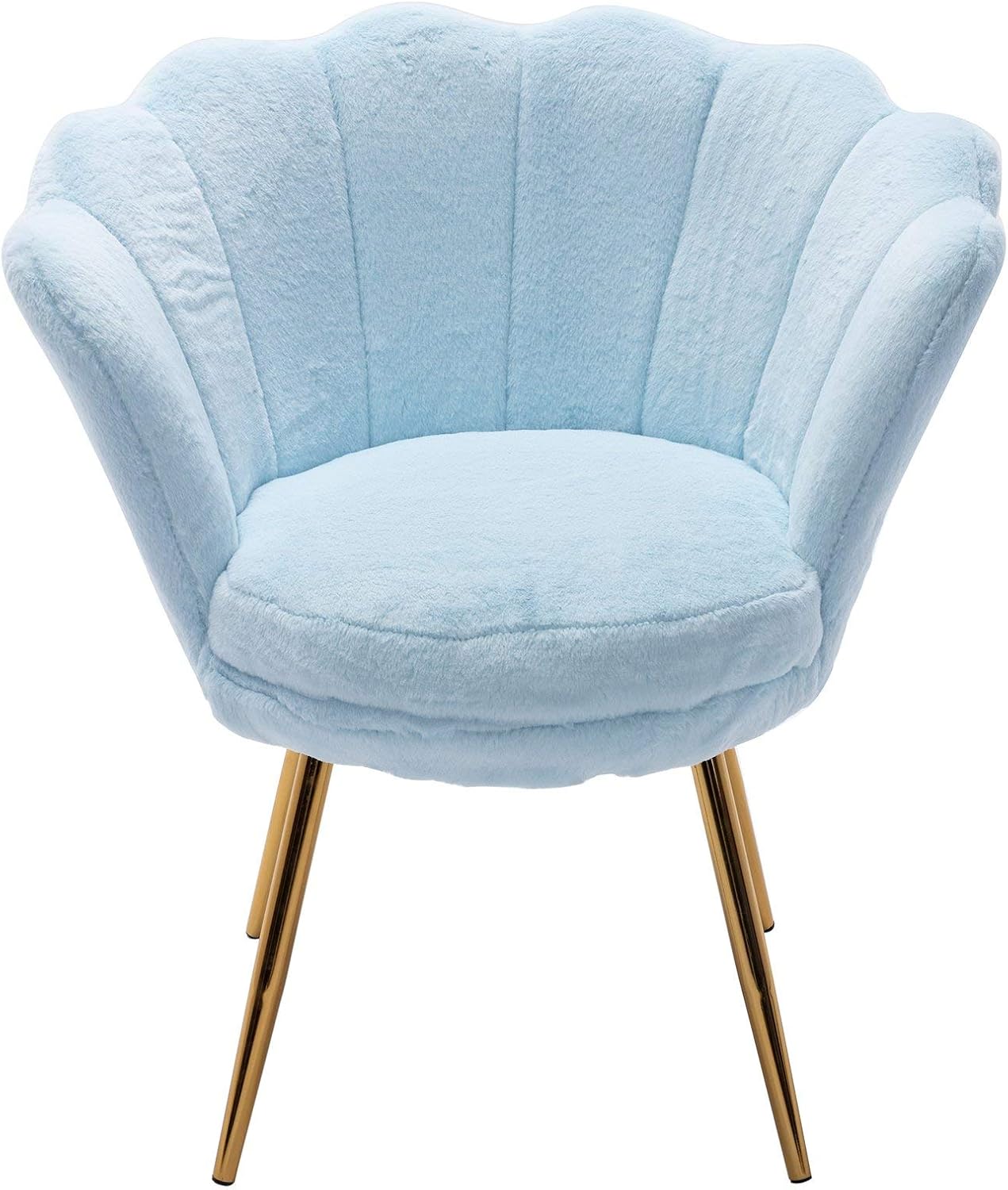Wahson Silla tapizada de piel sintética de felpa, cómoda silla de tocador de microfibra moderna de mediados de siglo con patas doradas, silla de