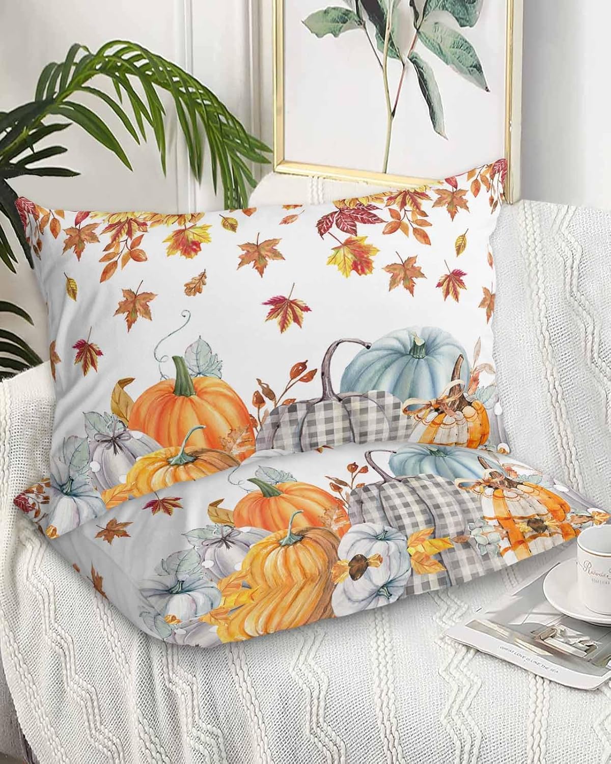 Fundas de almohada de tamaño estándar de Acción de Gracias, 2 paquetes de fundas de almohada suaves para cama, sofá, cuerpo largo, con cierre de