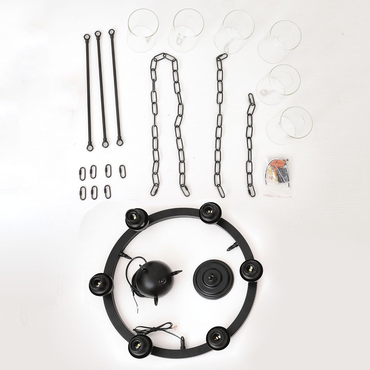 Candelabro negro de 24 pulgadas, 6 luces colgantes de cristal estilo casa de campo, isla de cocina, accesorios de iluminación colgantes redondos