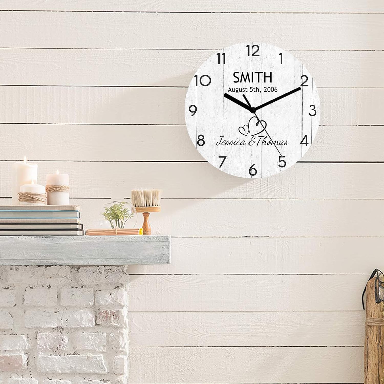 Reloj de pared personalizado con nombre de pareja para recién casados, fácil de leer, reloj rústico personalizado, funciona con pilas, silencioso,