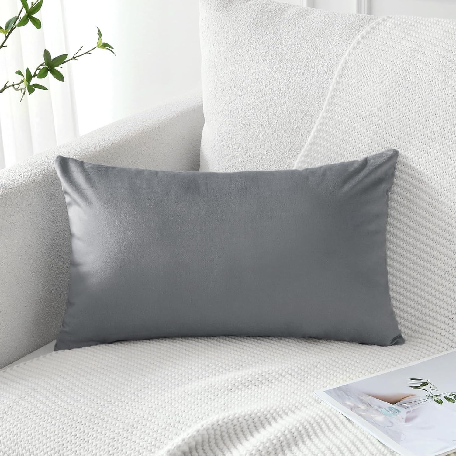 Artscope Fundas de almohada de terciopelo de lujo, fundas de almohada rectangulares decorativas, fundas de cojín suaves y sólidas para sofá,
