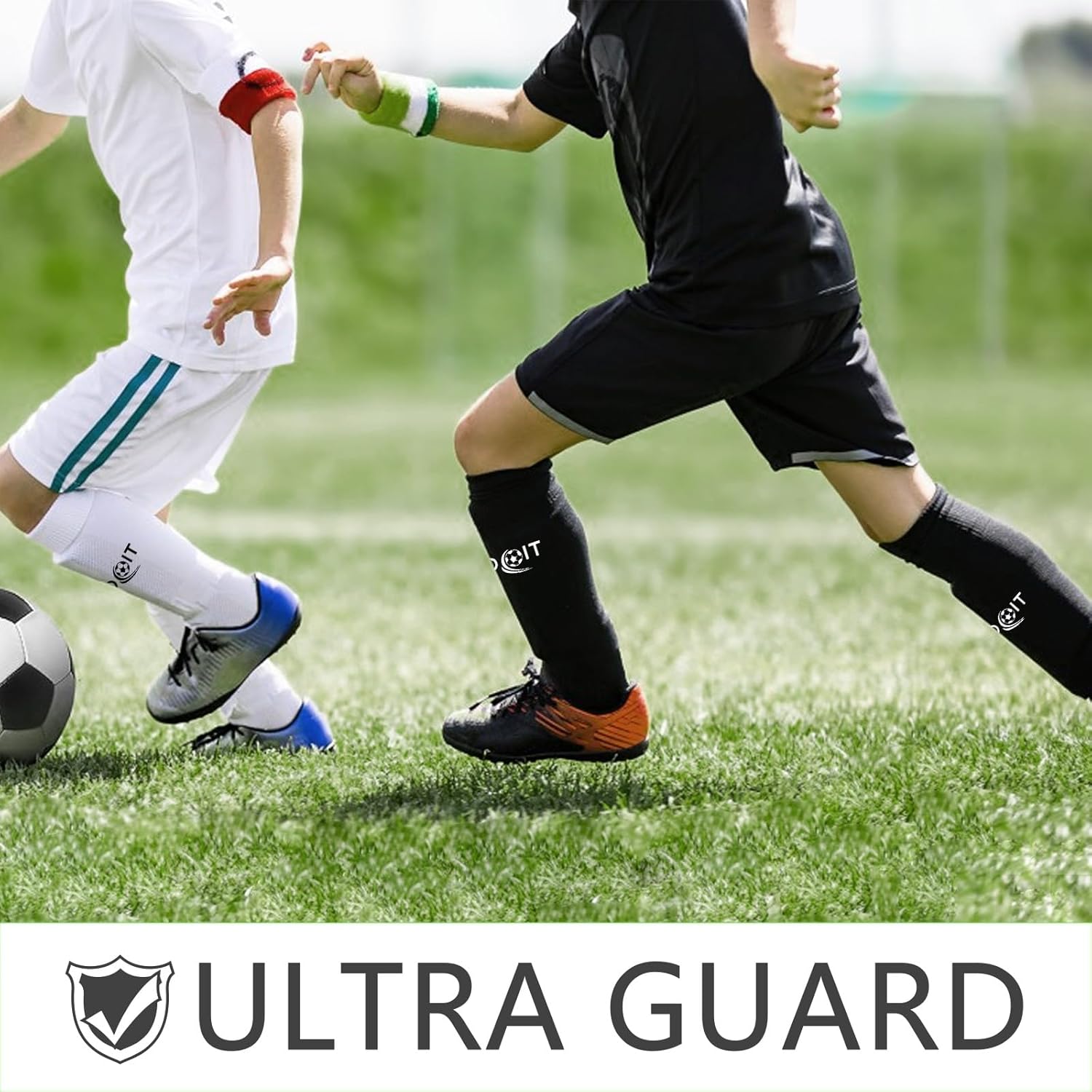 Espinilleras de fútbol para niños y jóvenes adultos con mangas, espinilleras de fútbol ligeras