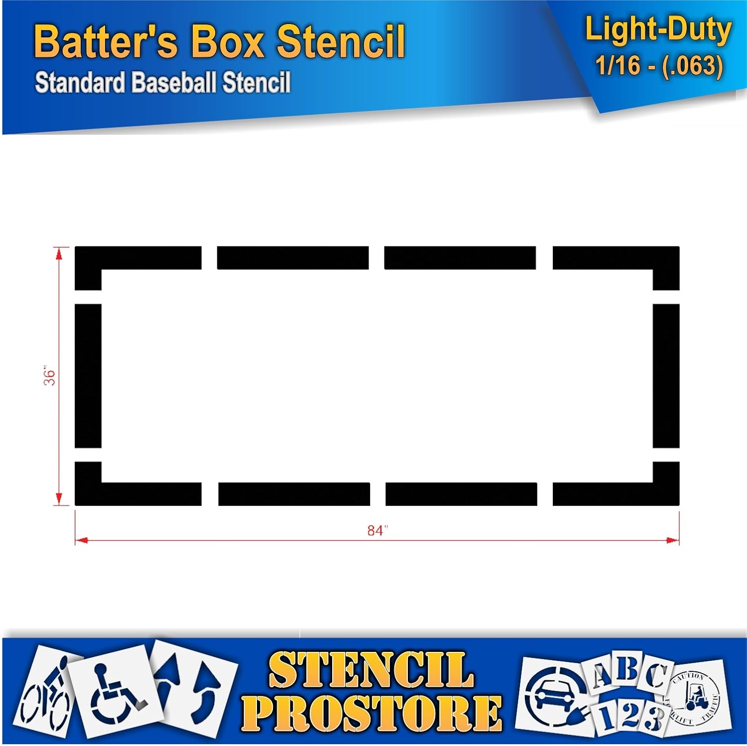 Plantilla de marcado atlético, 36 pulgadas, plantilla de caja de bateadores de béisbol, 36 x 84 x 116 pulgadas, ligera