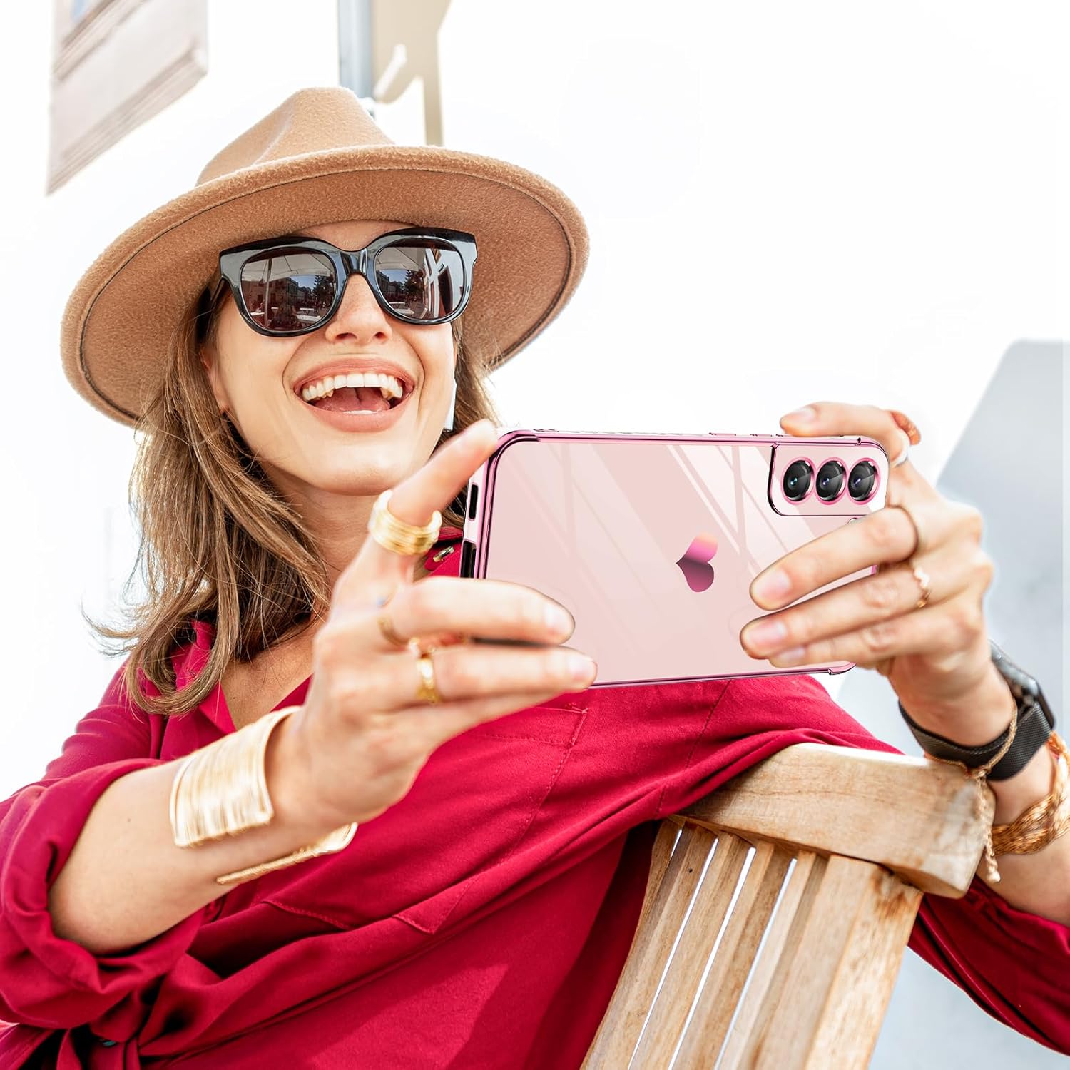 LeYi Funda para Samsung Galaxy S22 protección completa de la lente de la cámara, diseño de corazón chapado en corazón femenino lindo de lujo TPU