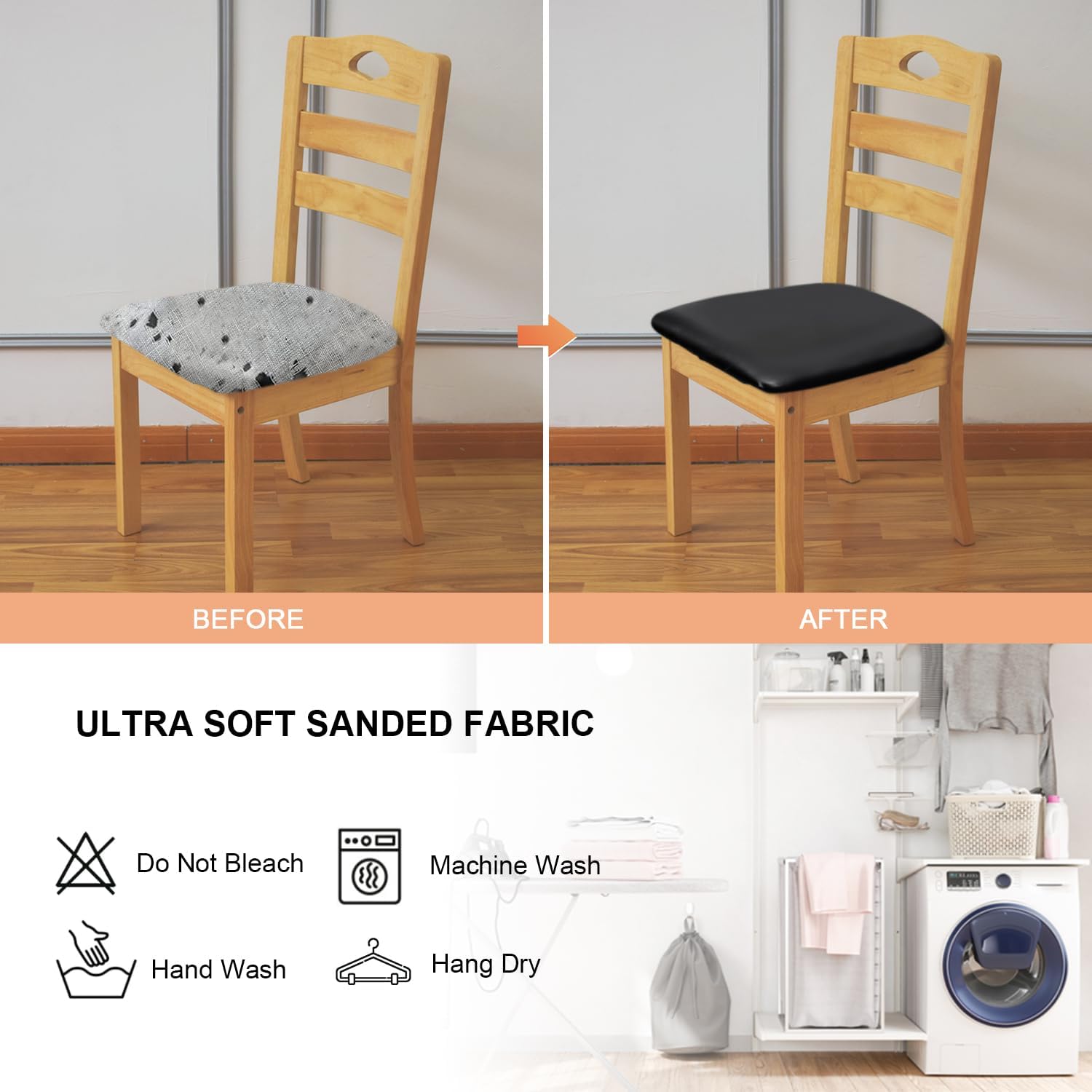 Fundas de asiento elásticas de cuero con lazos elásticos, impermeables, de piel sintética, extraíbles y lavables, para el hogar, la cocina (negro, 2