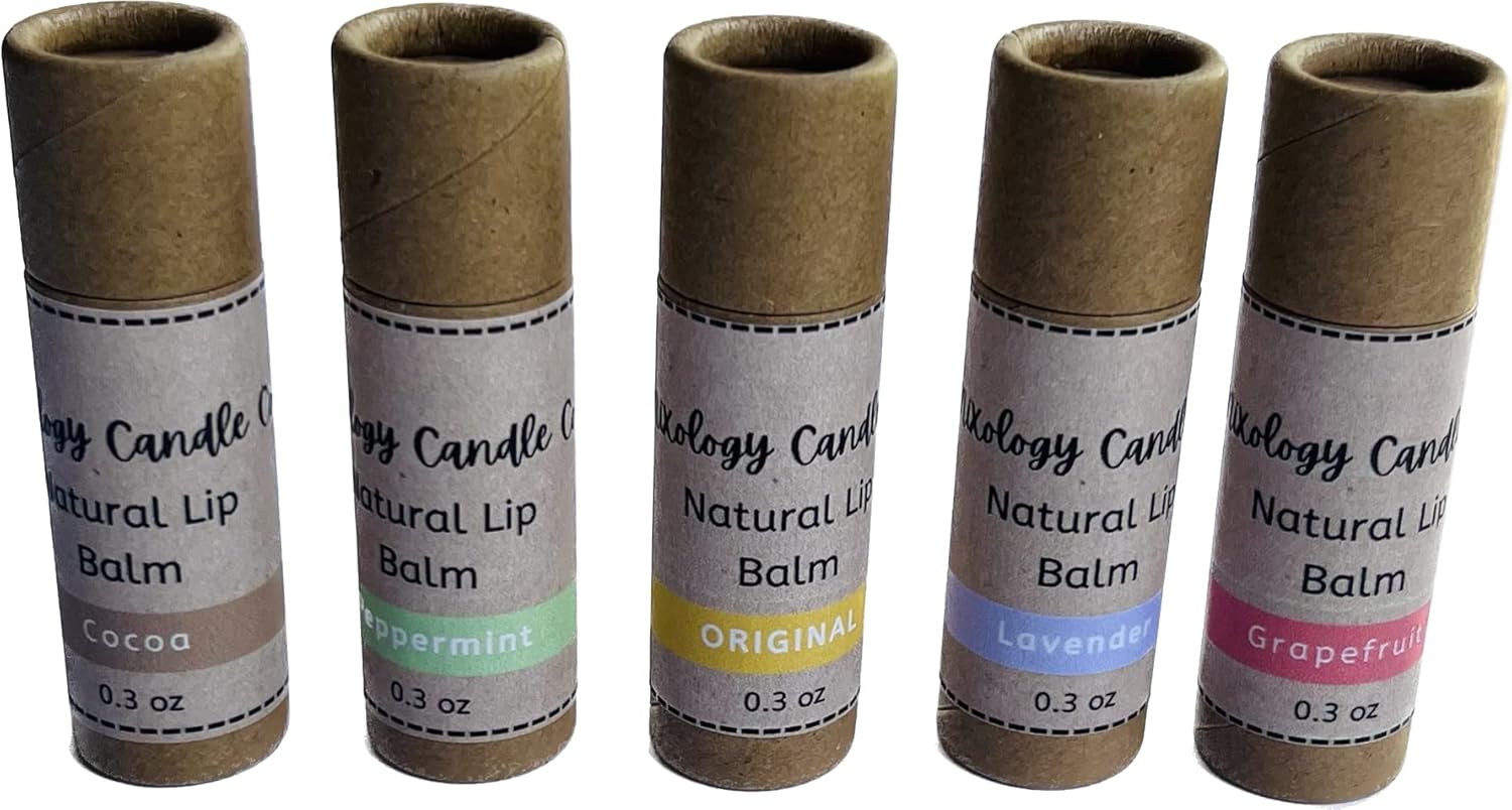 Handmade Natural Lip Balm Set of 5- Original, Mint, Cocoa, Lavender, Grapefruit – 5 Pack