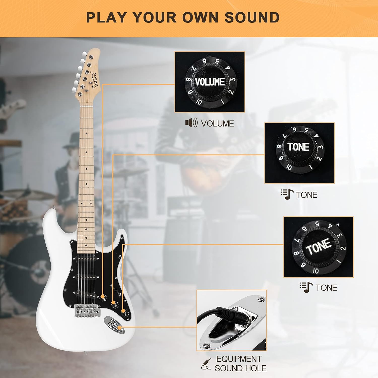 GLARRY – Guitarra eléctrica de tamaño completo para principiantes amantes de la música, con amplificador de 20 W y accesorios y bolsa para guardarla.