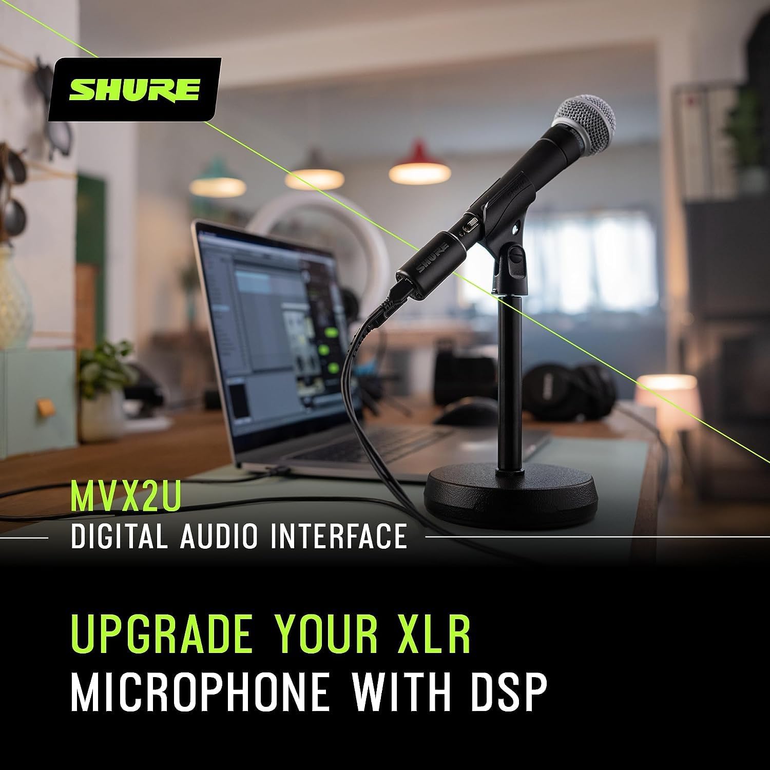 Shure Paquete de micrófono SM58-LC con interfaz digital MVX2U XLR a USB con conector para auriculares, preamplificador integrado con control de