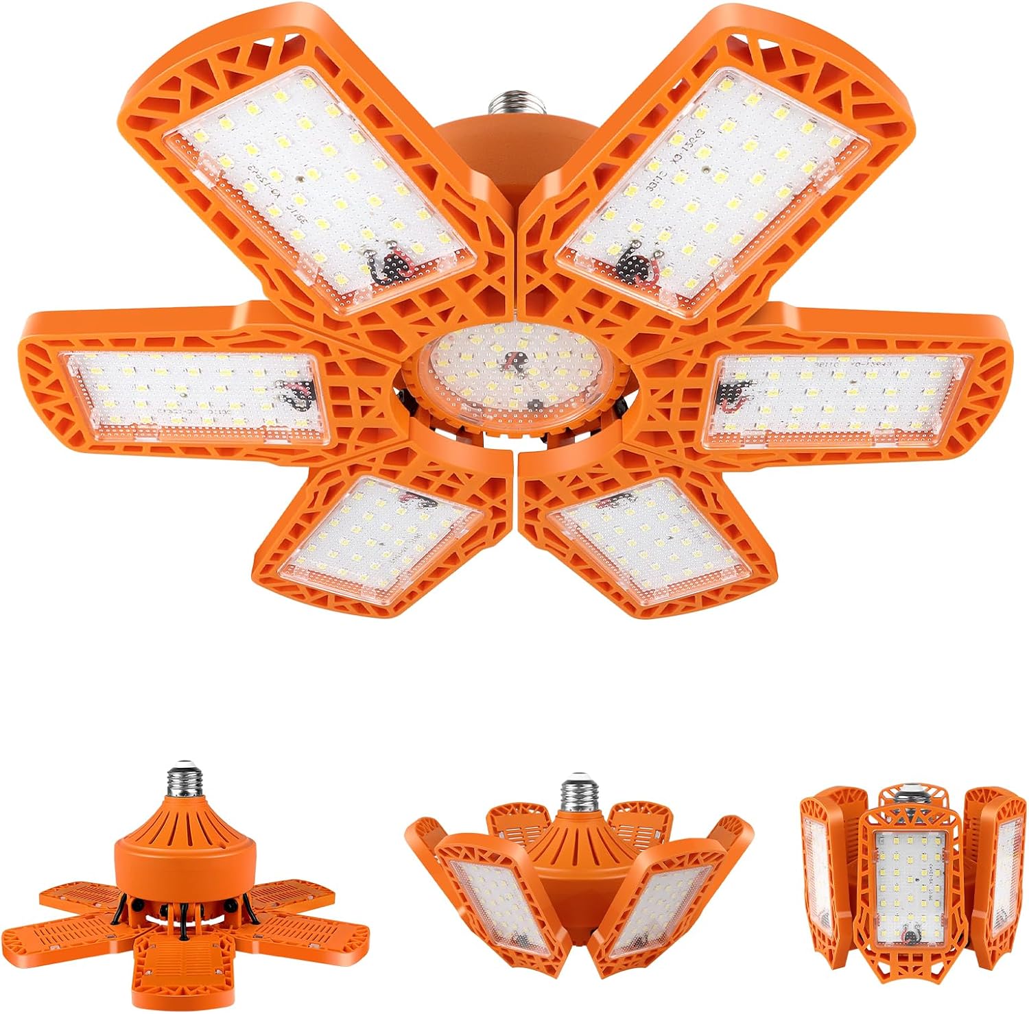 Luz de garaje de 185 W, luz LED naranja de 18500 lm con 6+1 paneles deformables, luces LED de techo de garaje compatibles con base E26E27 para