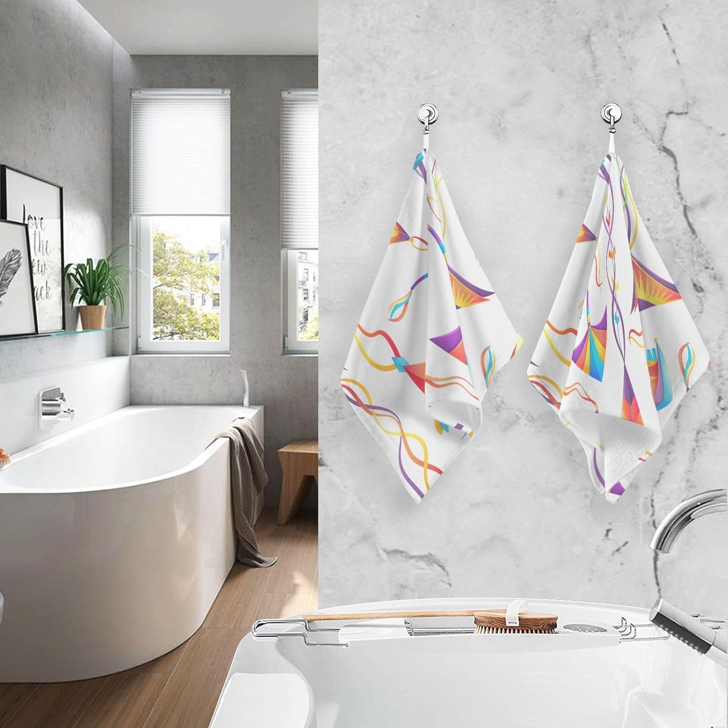 ZOEO Juego de 2 toallas de mano de baño coloridas de cometas, toallas absorbentes de algodón suave y transpirable, para baño, cocina, hotel, spa,