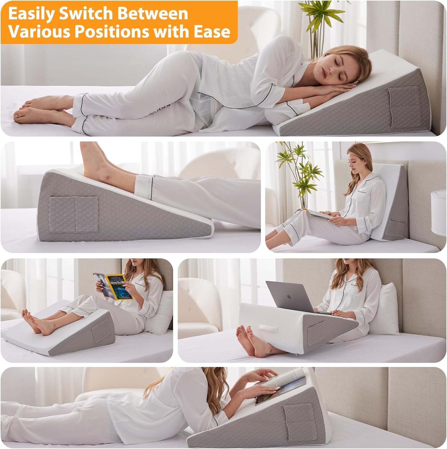 Almohada de cuña de cama para dormir, almohadas de cuña de 10 pulgadas para después de la cirugía, parte superior de espuma viscoelástica suave,
