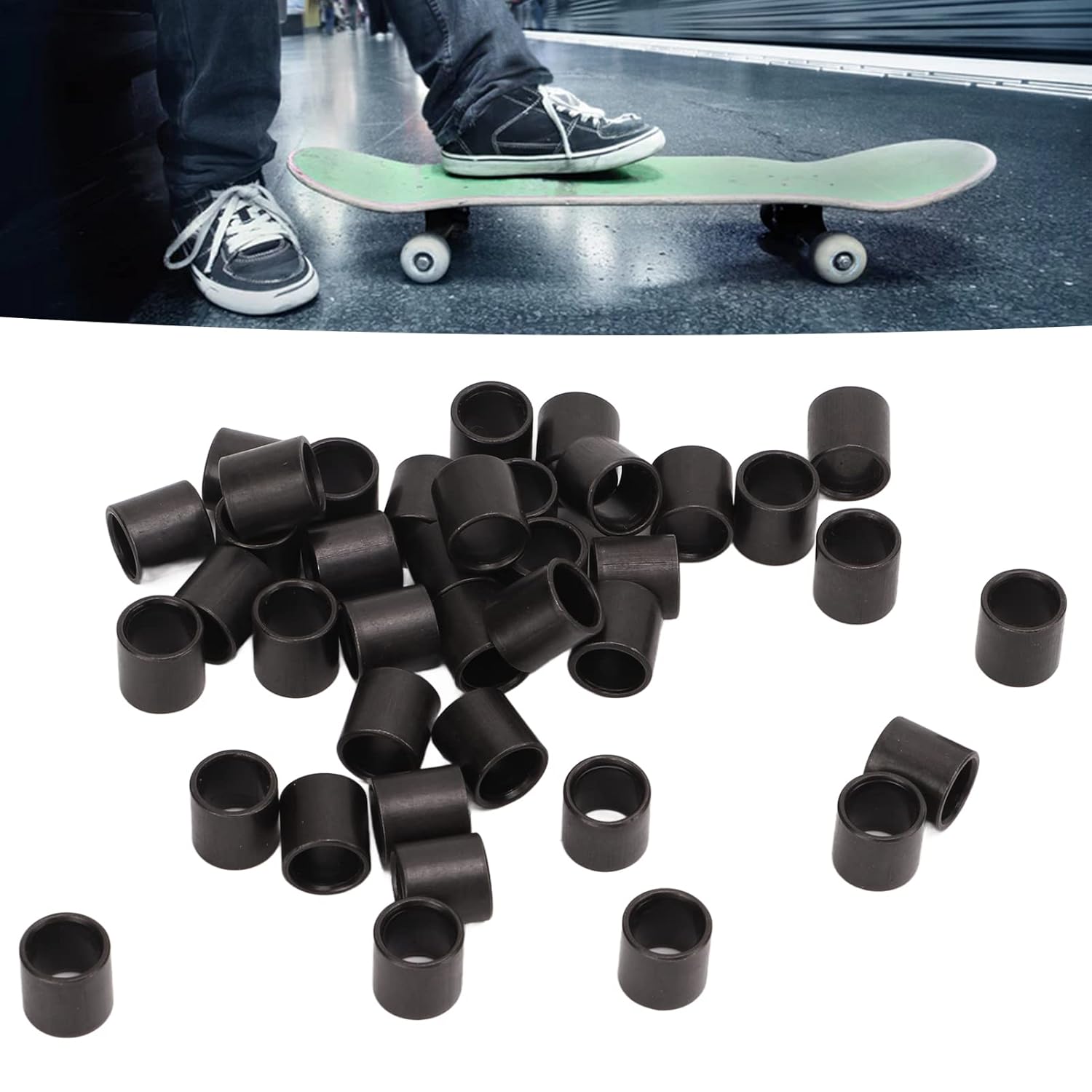 Juego de 40 rodamientos de longboard, espaciadores de rodamientos para monopatines y longboards, reparación de monopatines (negro)