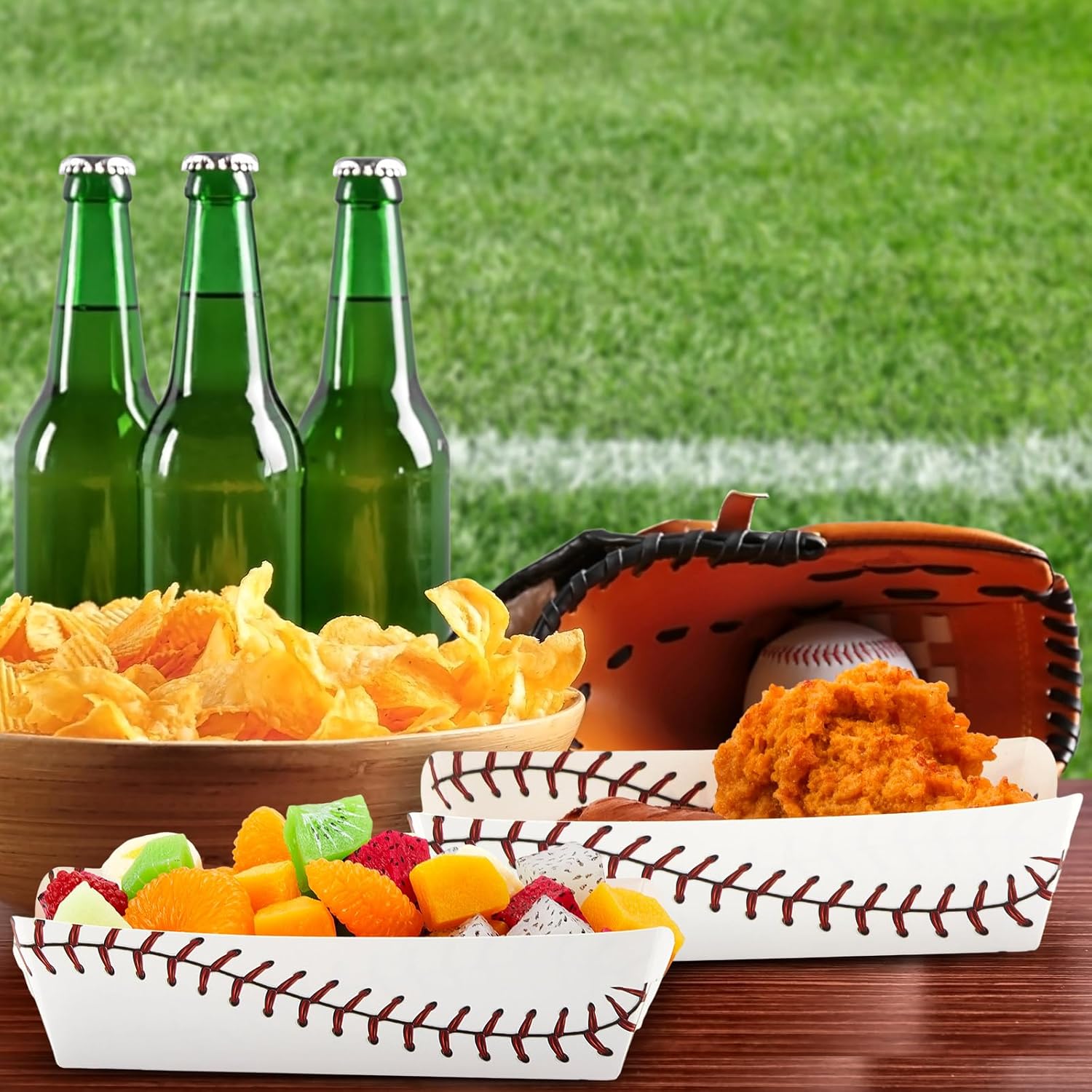 100 bandejas de papel para botes de comida, béisbol, baloncesto, fútbol, fútbol, suministros para fiestas de cumpleaños, bandejas desechables para