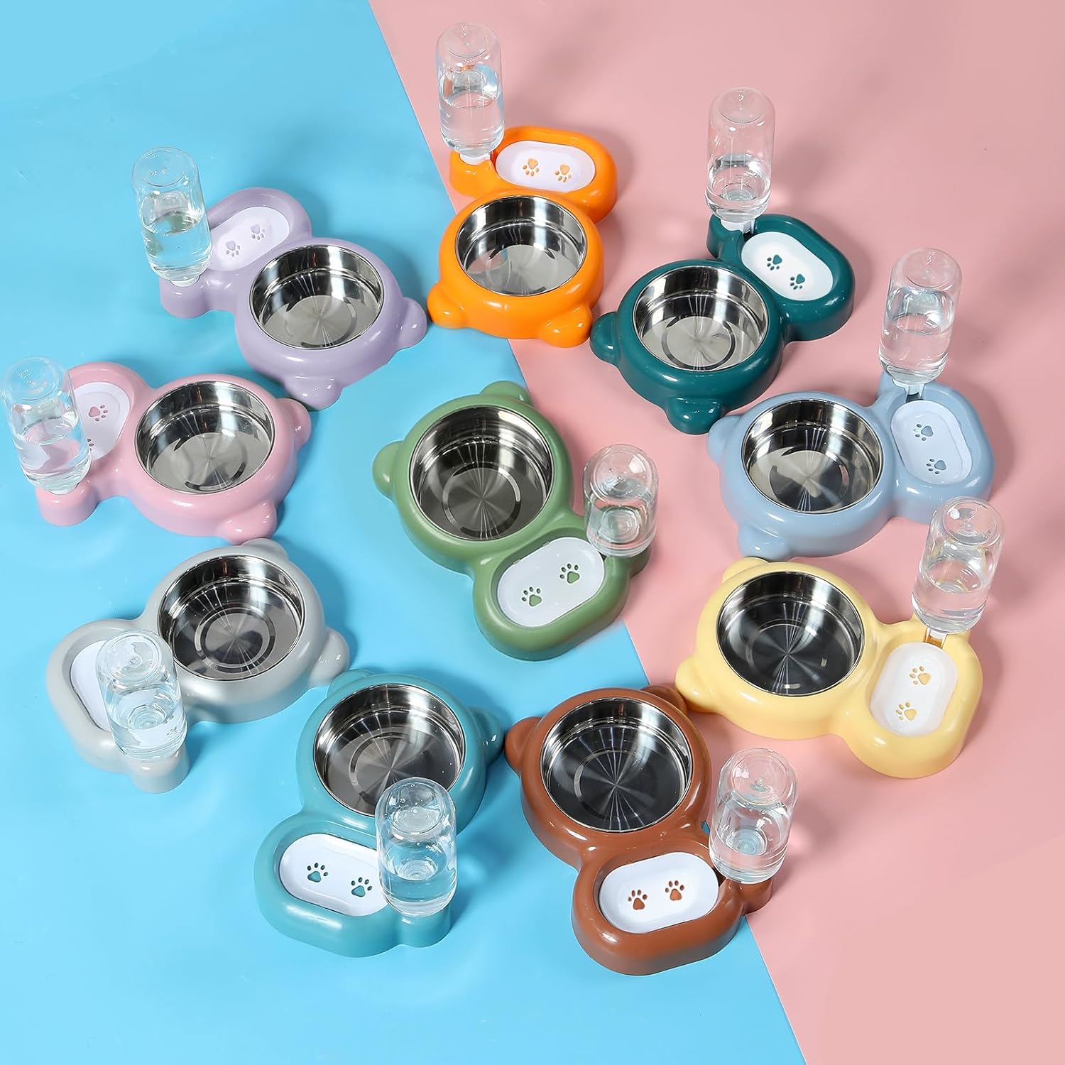 Juego de cuencos para perros, comida y agua para gatos con dispensador de agua y cuenco de acero inoxidable para gatos y perros pequeños, color