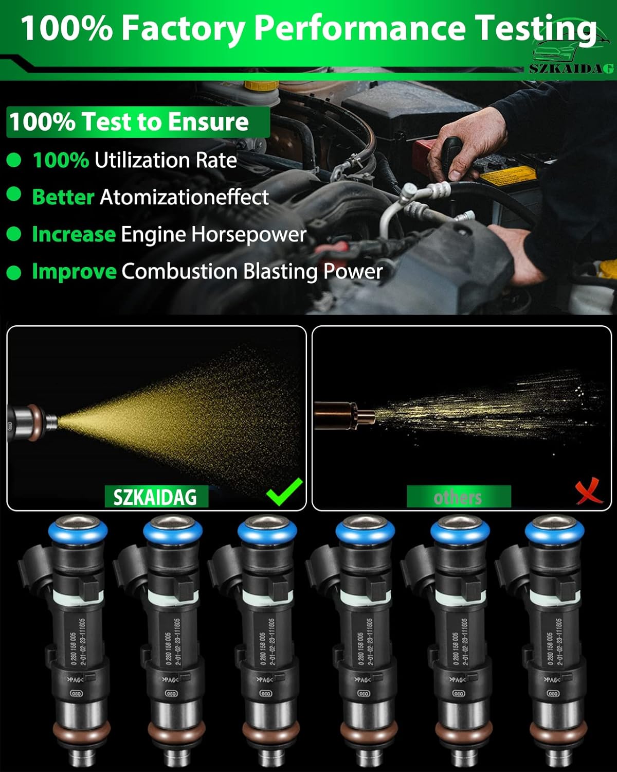 0280158005 3.5L V6 para Juego de 6 inyectores de combustible Nissan compatibles con Altima 2004-2006, Maxima 2004-2008, Murano 2003-2004, Quest