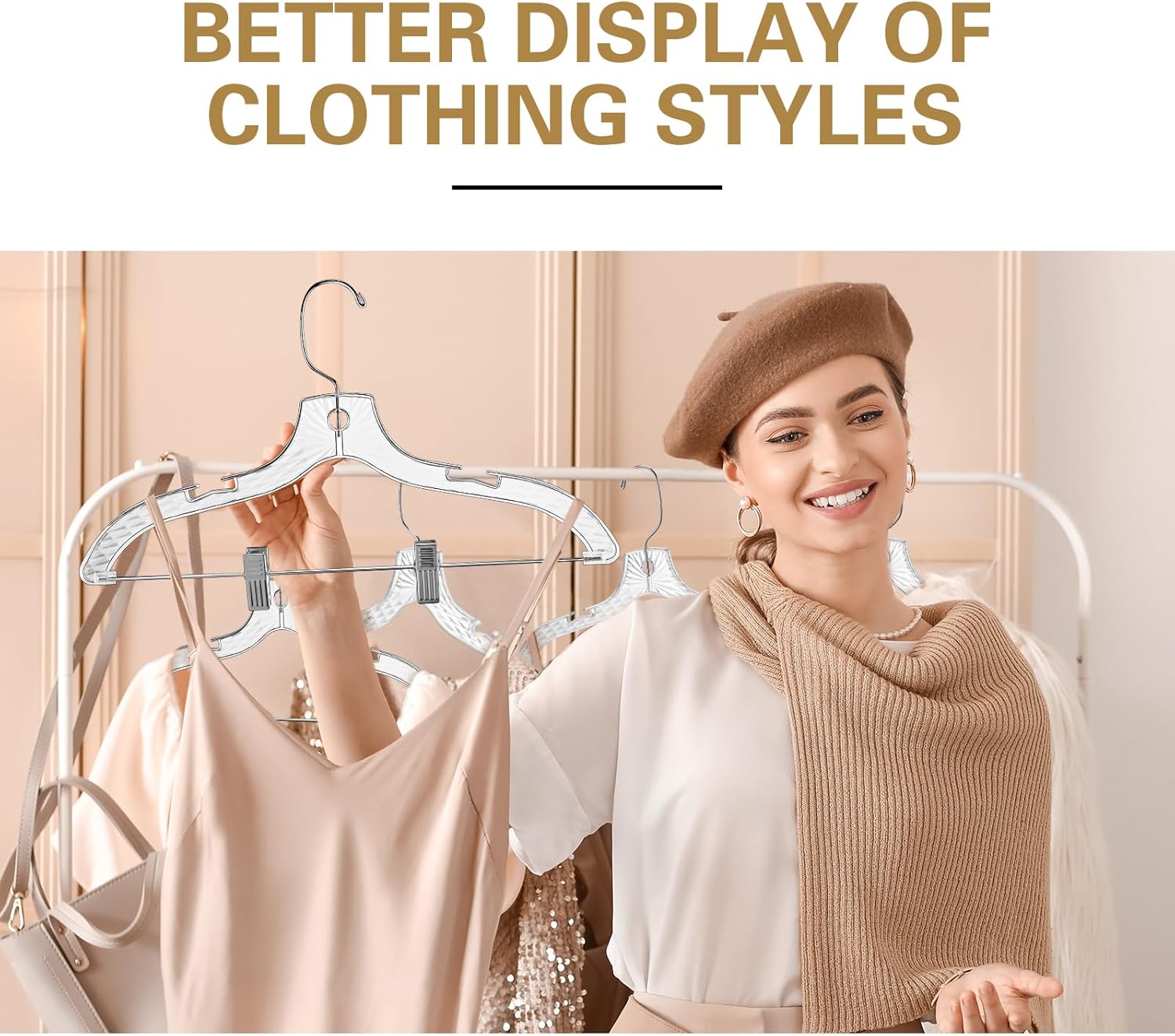 Wesiti Paquete de 60 perchas transparentes para ropa a granel de 17 pulgadas, perchas de plástico con corte de cristal, perchas para abrigos,