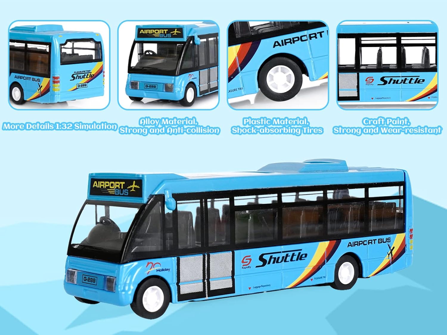 Autos de juguete de autobús urbano, autos de aeropuerto de metal fundido a presión para niños de 3 a 8 años de edad, vehículo de juego azul con