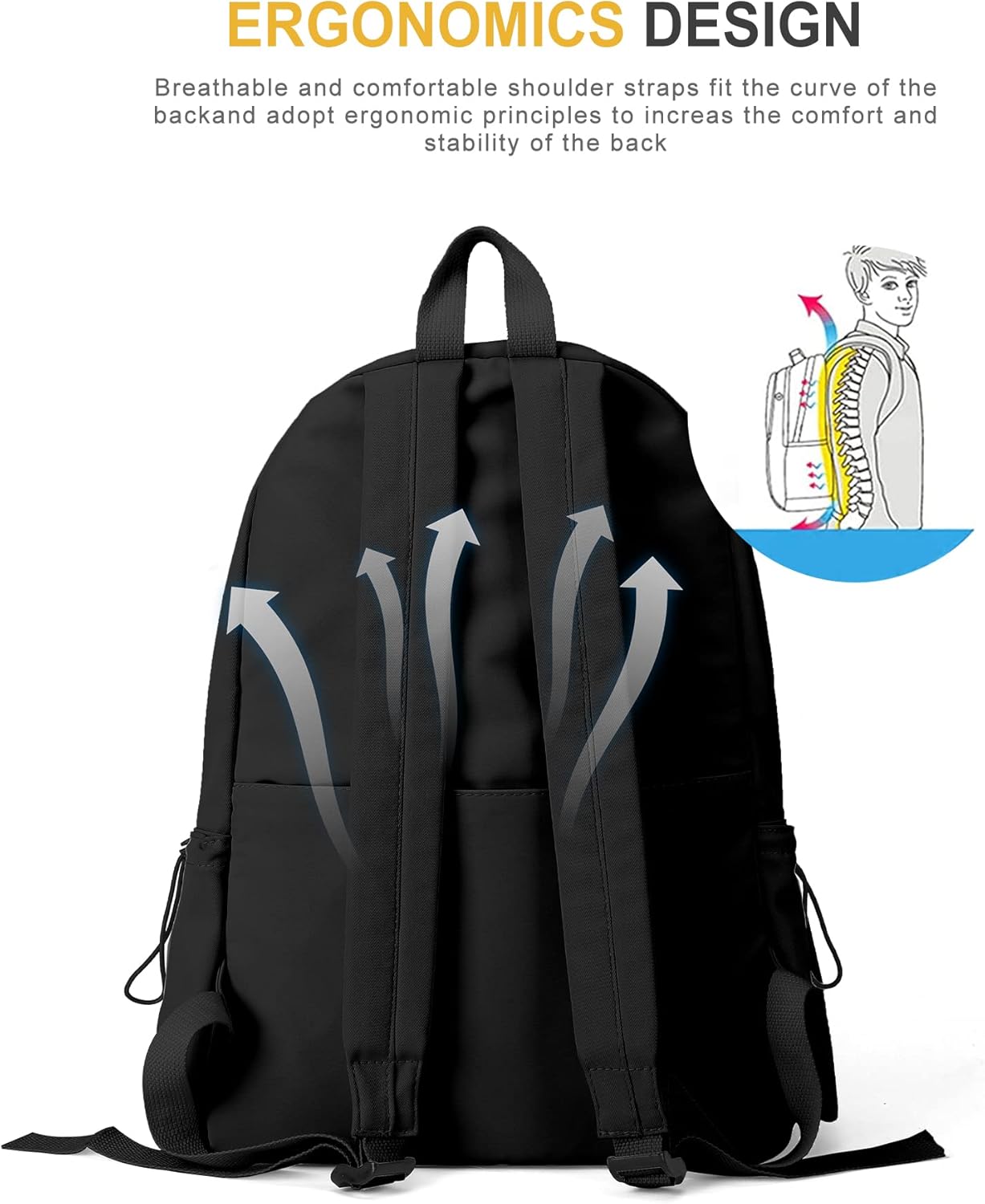 VECAVE Mochila ligera para mujeres y hombres, mochila casual de viaje para laptop, A-Negro, Mochila