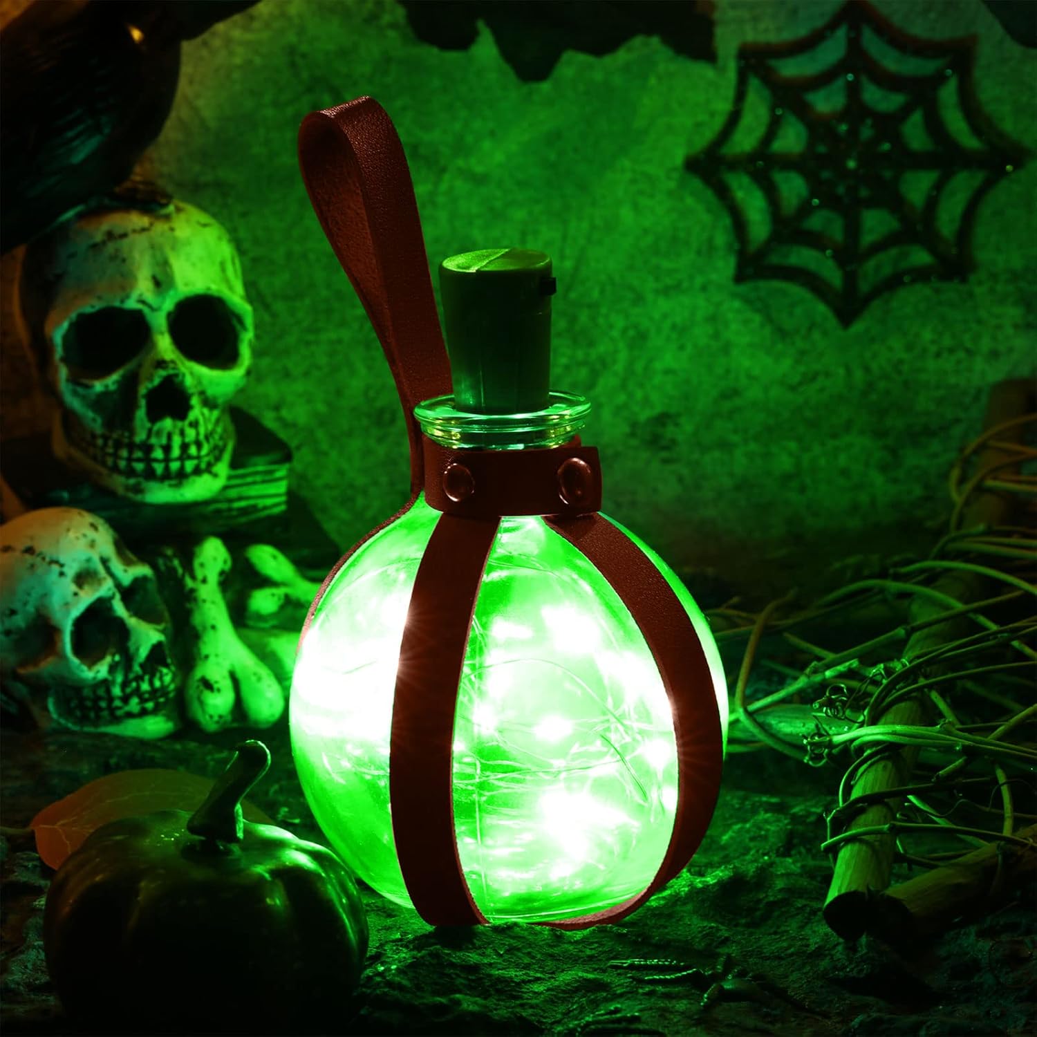 2 botellas de poción de corcho para cosplay, accesorios de mago, pociones de cristal con cinturón de piel sintética, accesorios de bruja, botella de