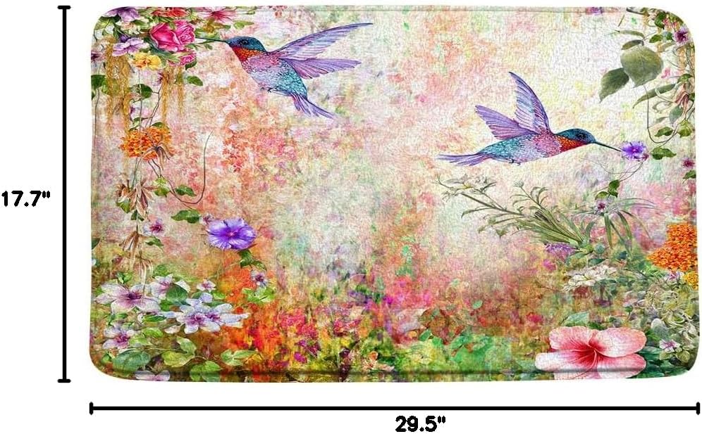 Alfombra de baño floral de colibrí, colorida casa de campo, flores, verano, plantas tropicales, fantasía, jardín, espuma viscoelástica, para baño,