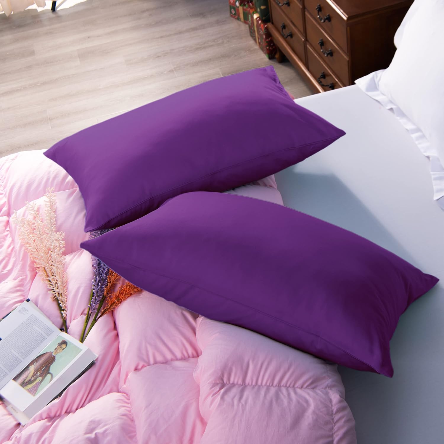 NTBAY funda de almohada de algodón, muy suave y transpirable con cierre de sobre