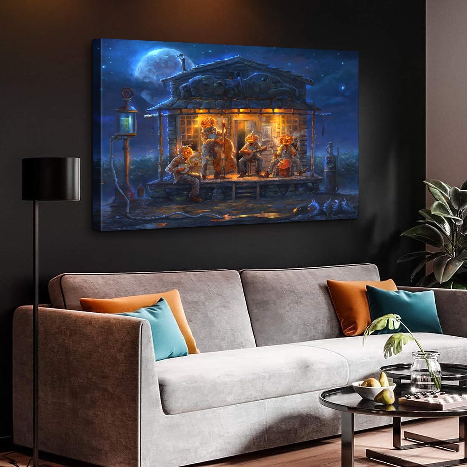 ZKBX – Decoraciones de Halloween, arte de pared de calabaza, pintura de fiesta musical, imagen de pared de noche azul, impresión en lienzo HD,