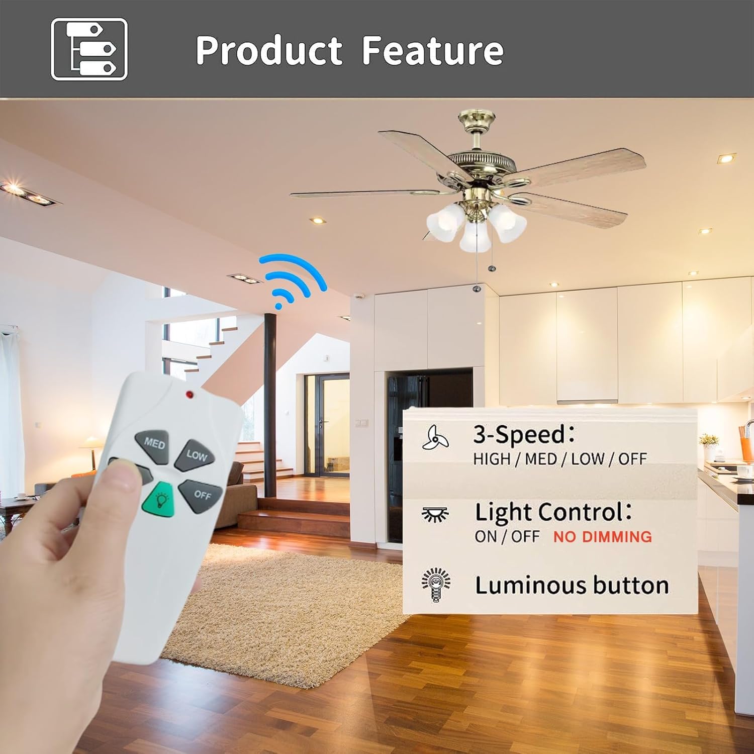 Kit de control remoto universal para ventilador de techo Hampton Bay Hunter Honeywell Allen+Roth Kichler Litex, luz de encendidoapagado y control de