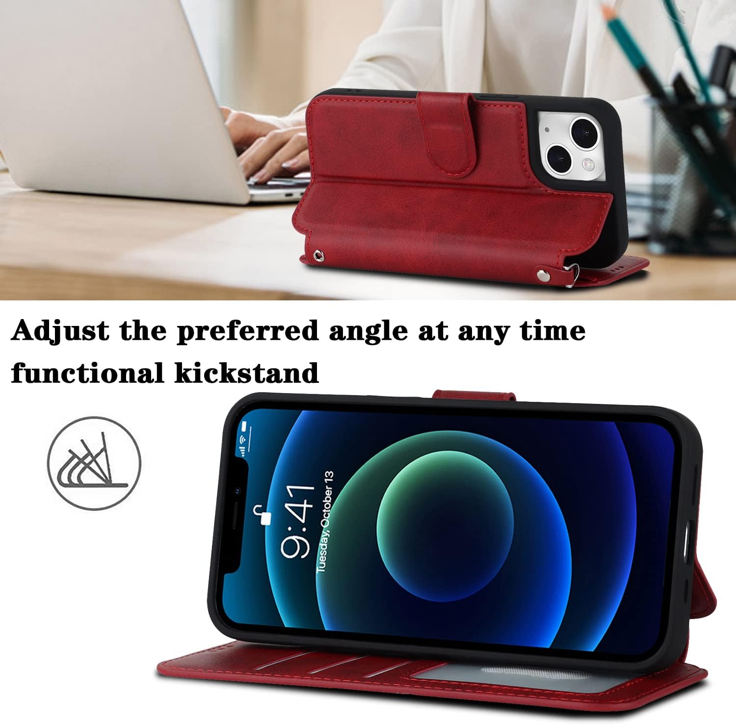 Havaya Funda tipo cartera para iPhone 14 con tarjetero para iPhone 13, funda abatible con ranuras para tarjetas de crédito y correa para la muñeca,