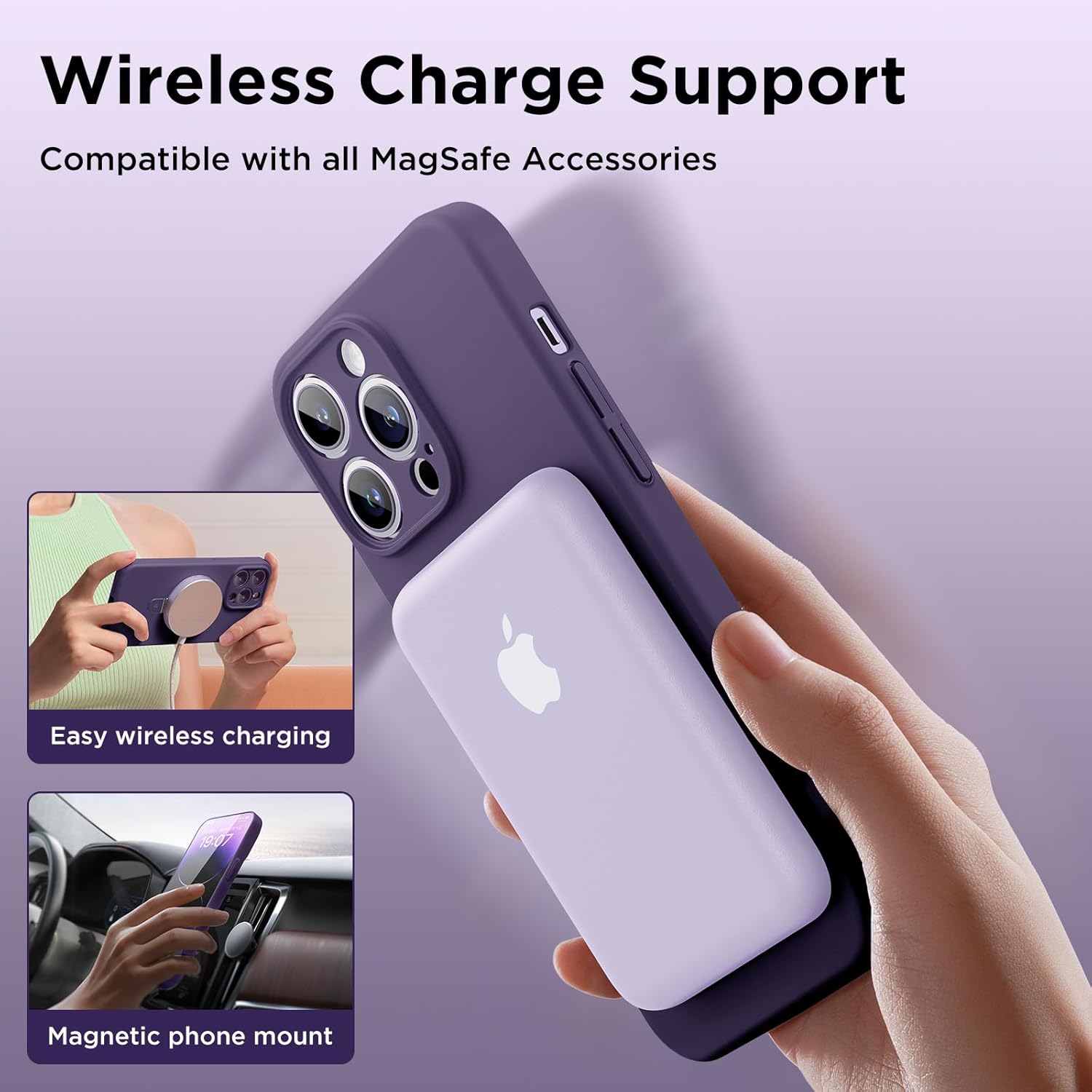 Funda para iPhone 14 Pro Max con soporte magnético invisible protección militar contra caídas compatible con MagSafe antihuellas, interior de espuma