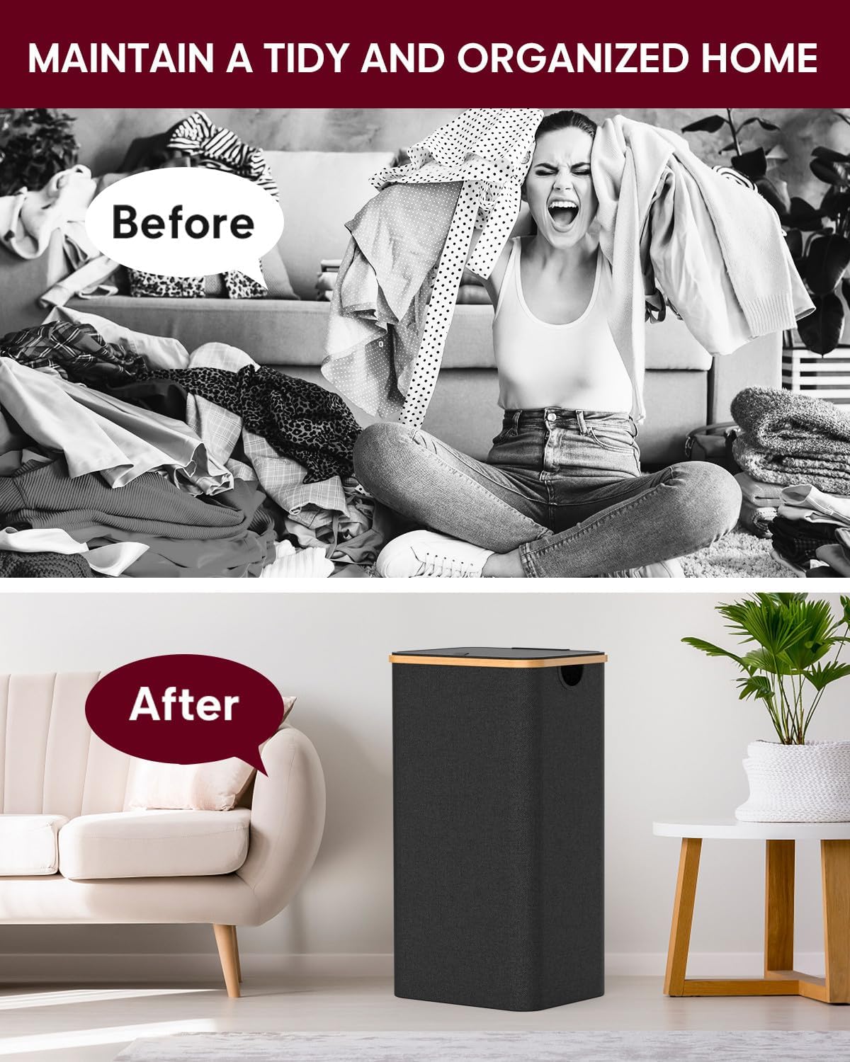 Cesta de lavandería con tapa  Cesta grande para ropa sucia, cesta de ropa sucia, plegable y ahorra espacio (negro)