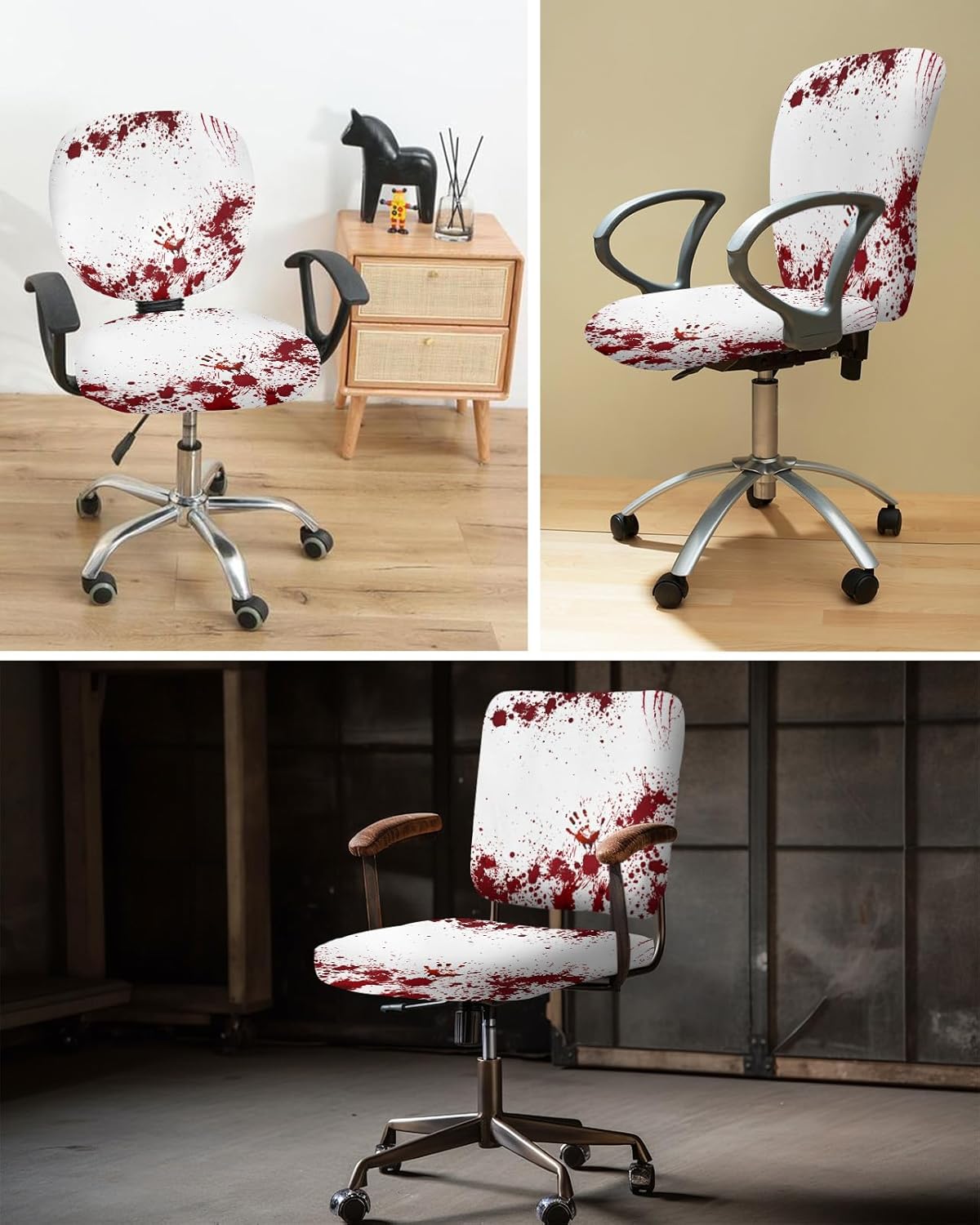 EwdeWwo Funda para silla de oficina, diseño de huellas dactilares de sangre aterradora de Halloween, funda protectora y elástica para silla de