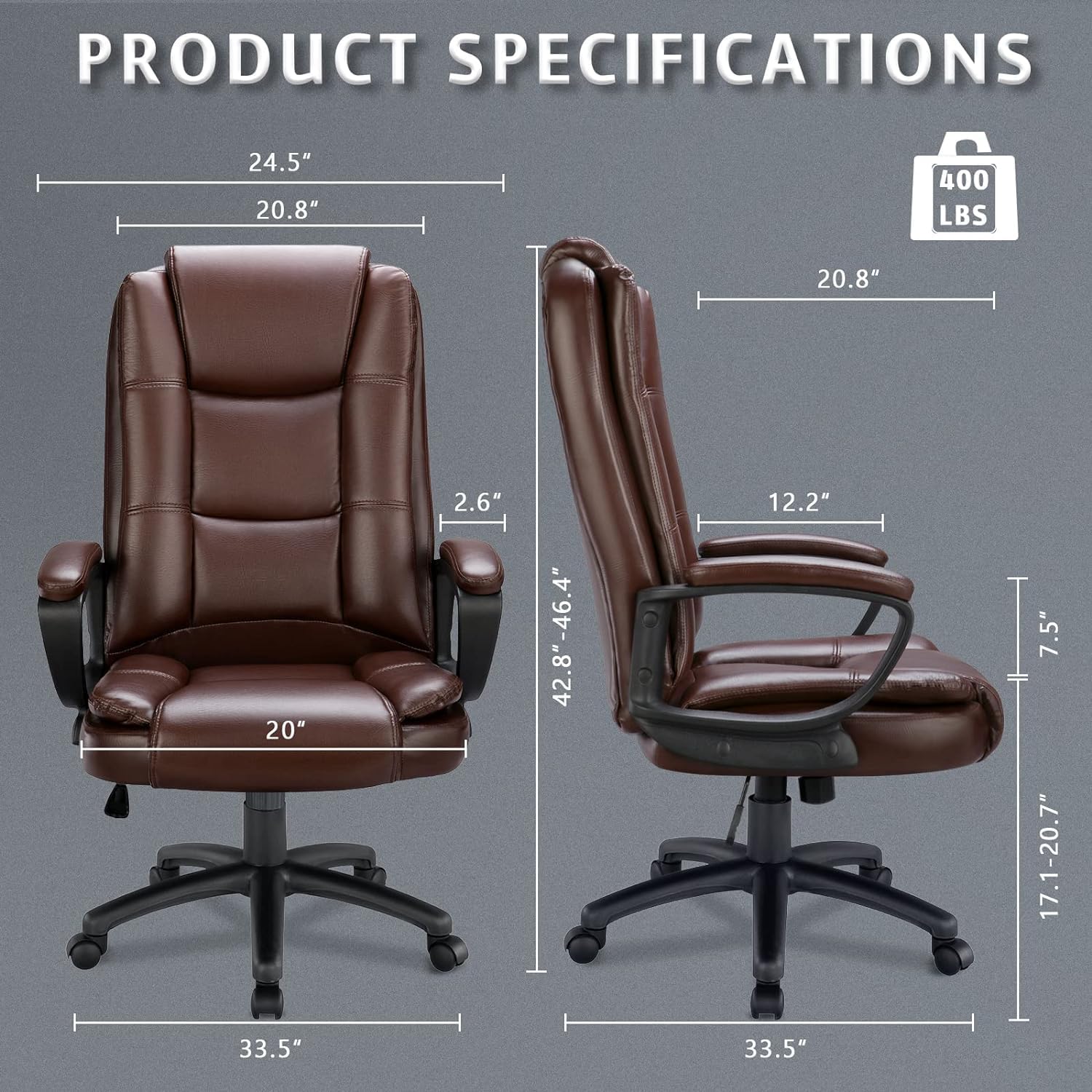 LEMBERI Silla de escritorio de oficina, silla ejecutiva gerencial grande y alta, silla de computadora con respaldo alto, sillas ergonómicas de piel