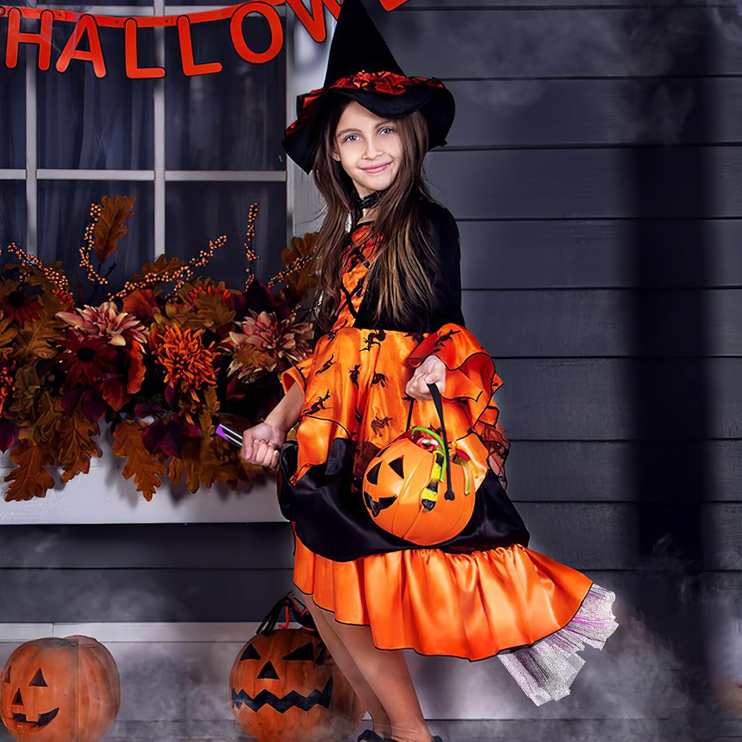 SAFIGLE 5 piezas de escoba de bruja de Halloween, escoba de bruja para niños, accesorios de disfraz de Halloween, decoración de disfraz de bruja de