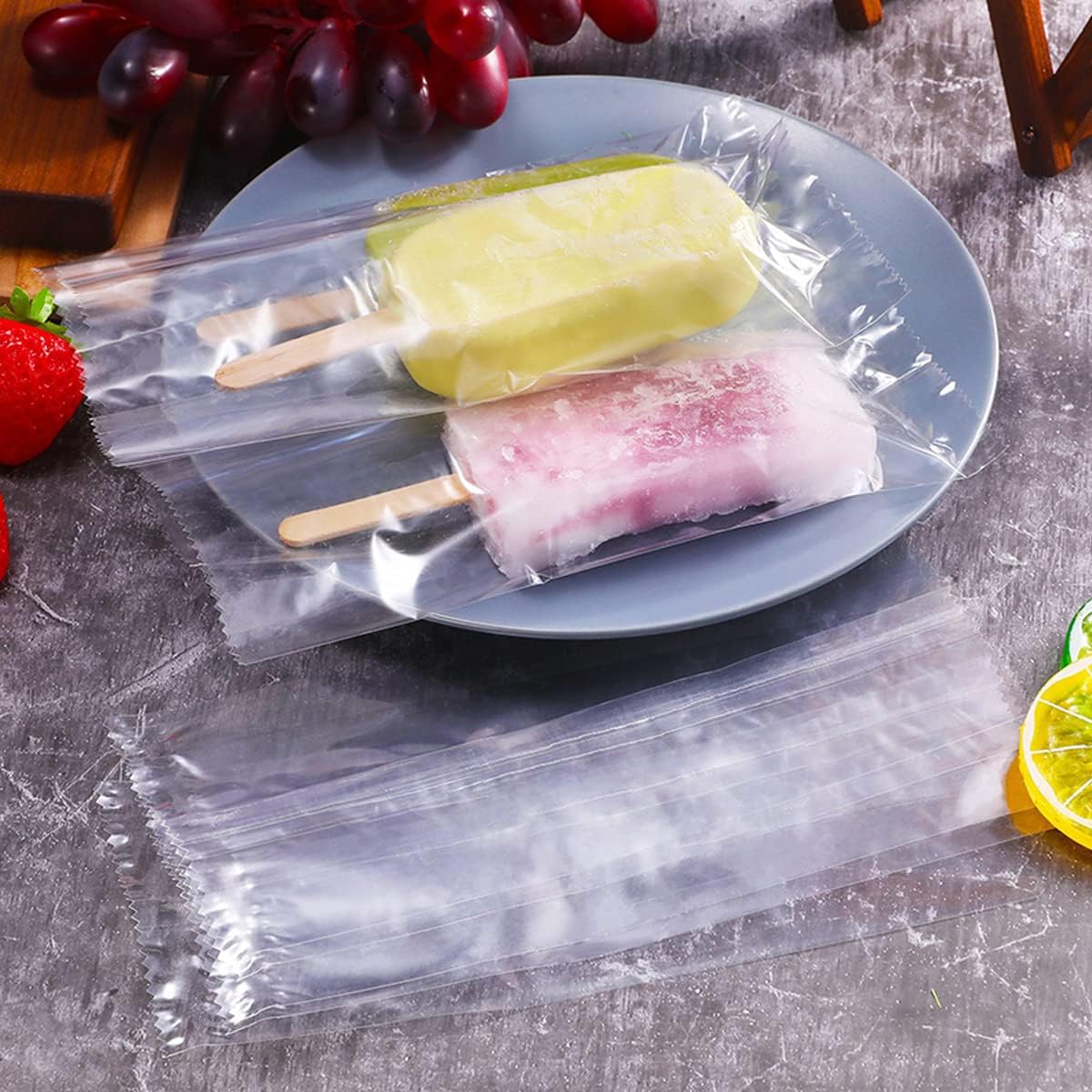 Bolsas de paletas y palitos gruesos para helados, bolsas de plástico con palitos de madera para tartas de helado, 200 unidades