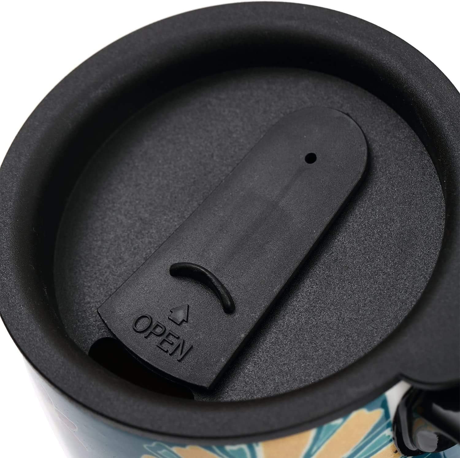 Topadorn Taza de cerámica para café, taza de té de porcelana con tapa, 17 oz, sinfonía floral, pájaro verde
