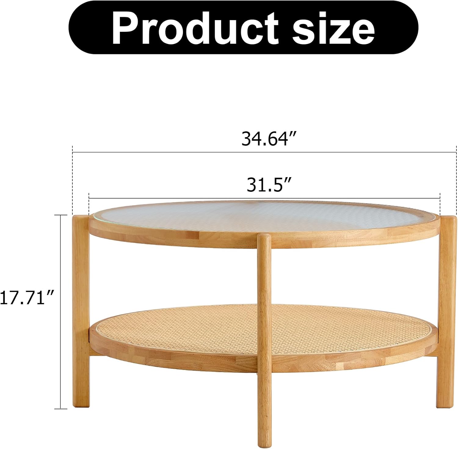Mesa de centro de ratán circular moderna para escritorio de cristal de doble capa, mesa auxiliar redonda pequeña para sala de estar, comedor y