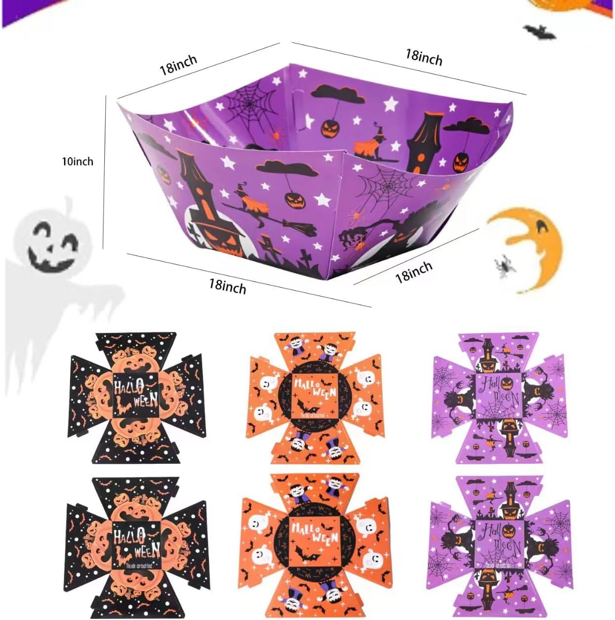 24 bandejas de papel de Halloween para alimentos, barcos de papel de Halloween, cuencos de papel de Halloween, bandejas de servir desechables para