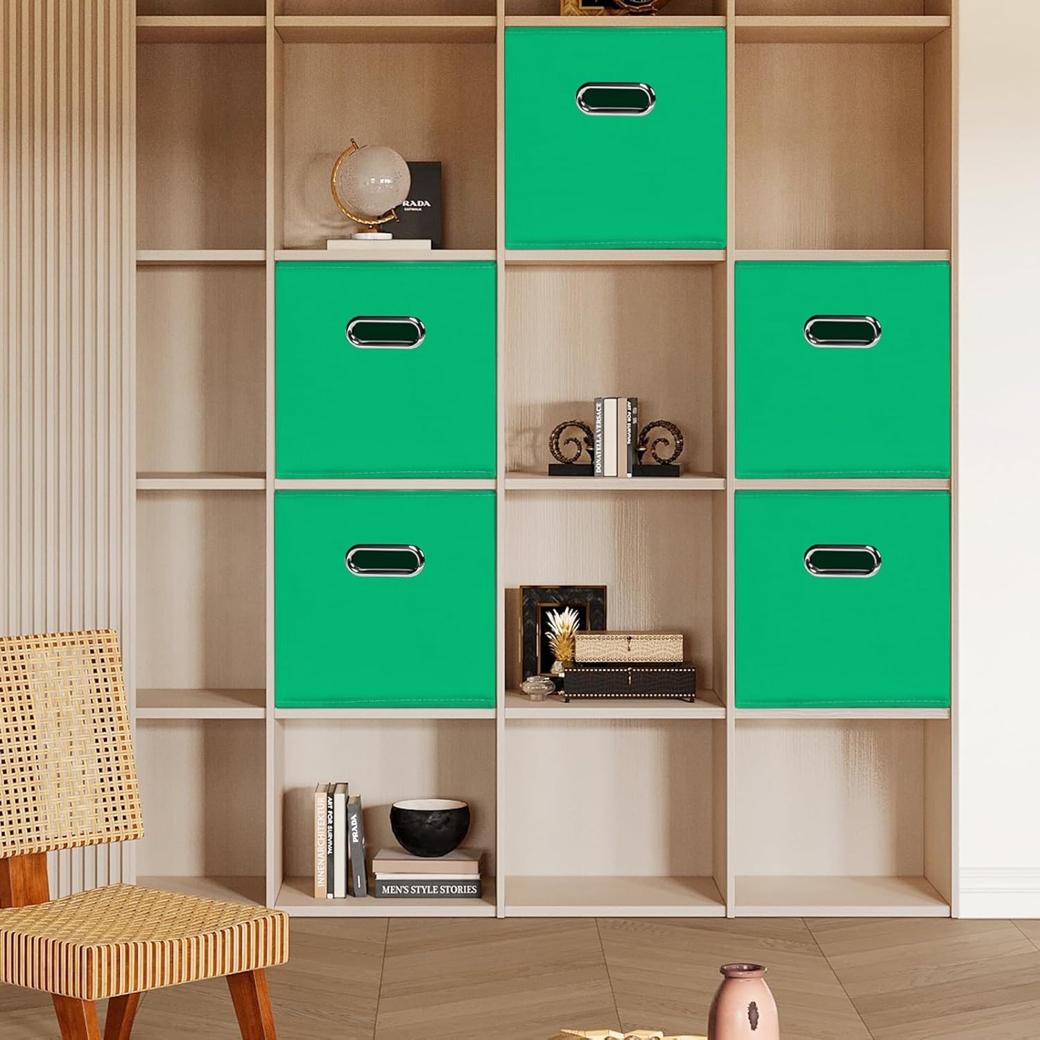 Cubos de almacenamiento plegables negros, cajas de almacenamiento de tela, cestas organizadoras con asas dobles para organizador del hogar (verde)