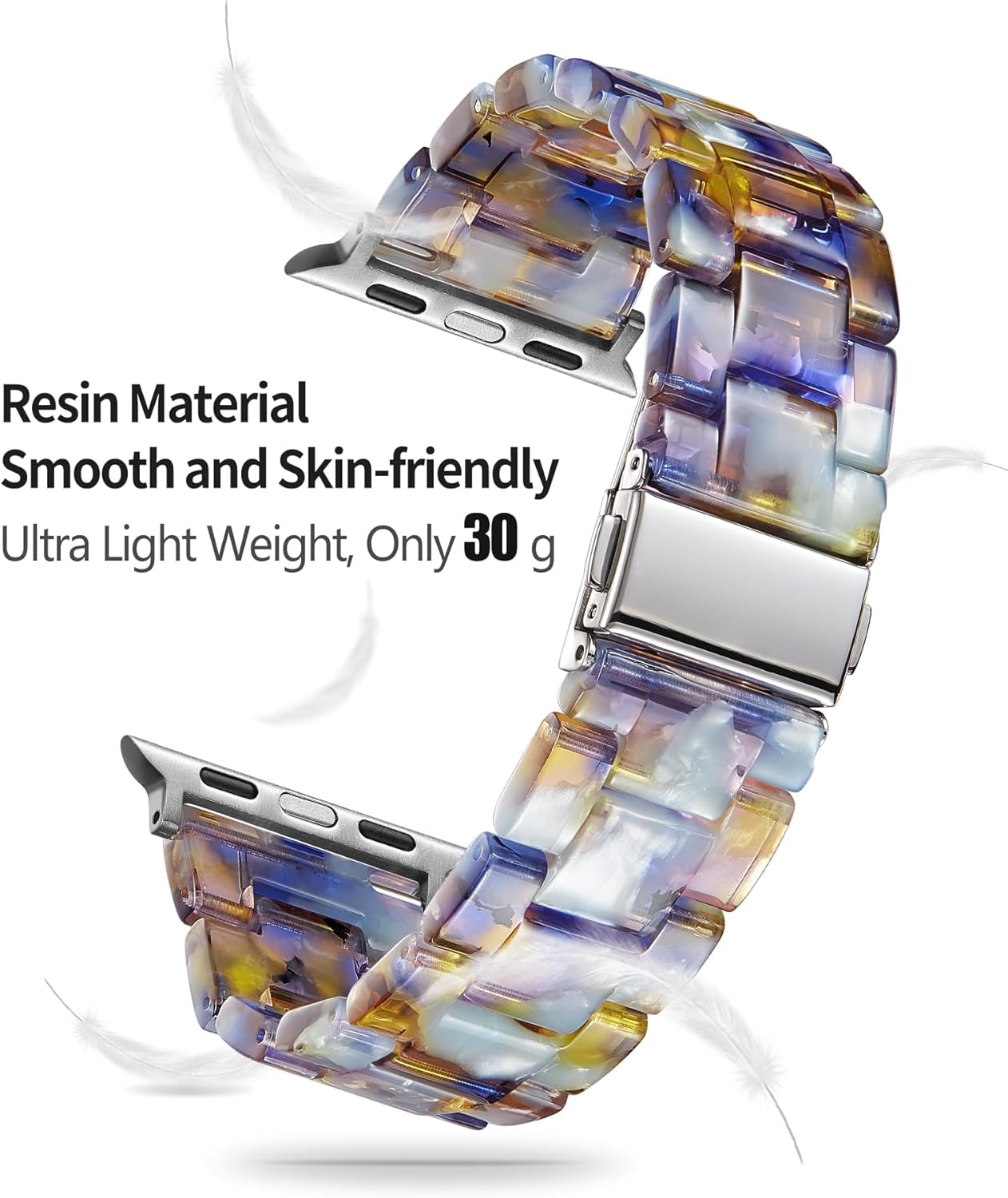 Correas de reloj de resina con funda compatible con Apple Watch Band de 1.575 pulgadas, 1.614 pulgadas, 1.732 pulgadas, 1.772 pulgadas, correa de