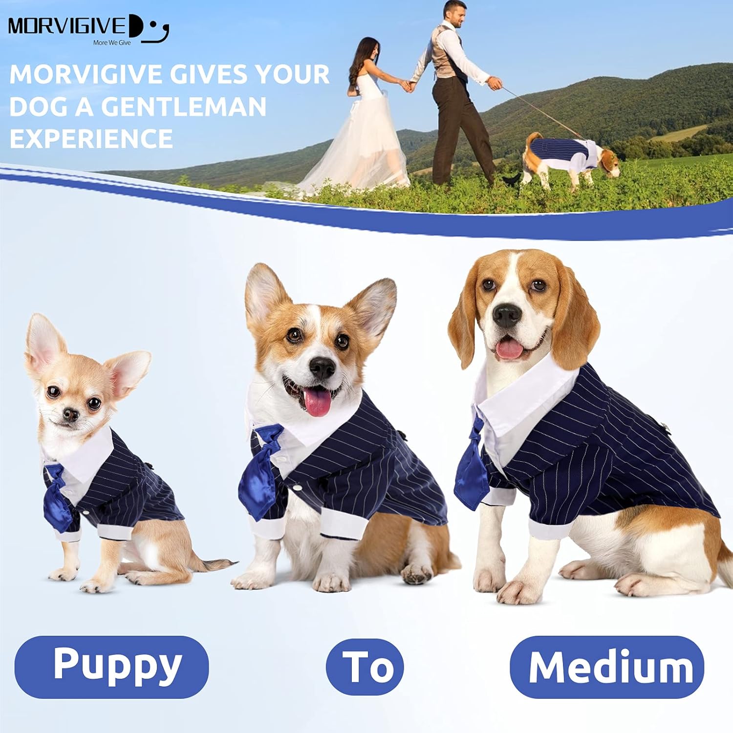 MORVIGIVE Camisa formal de esmoquin a rayas para perro, traje de mascota con pajarita para boda, fiesta, cumpleaños, trajes de perrito caballero,