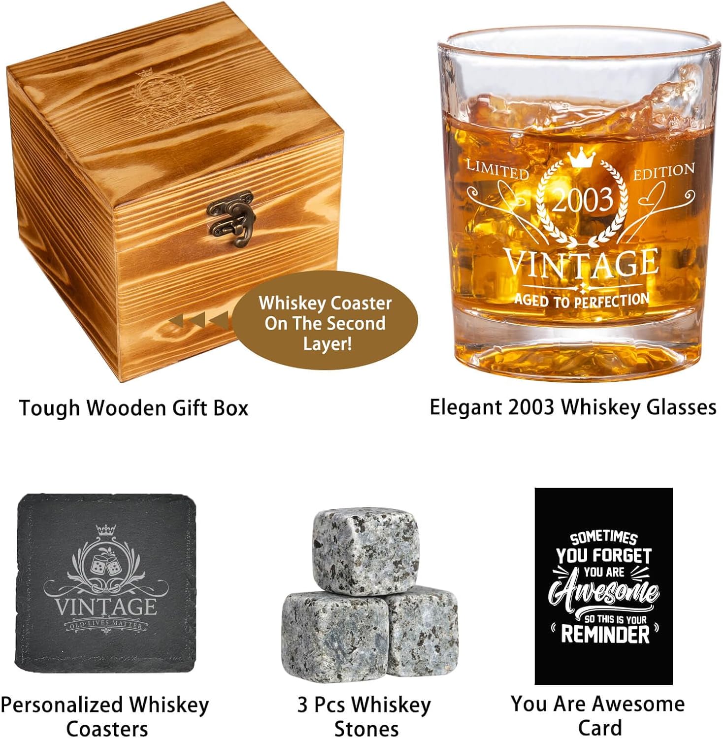 Regalos de cumpleaños 21 para él, vasos de whisky 2003, gafas anticuadas, ideas de regalo de cumpleaños 21, regalos de cumpleaños 21 para él,