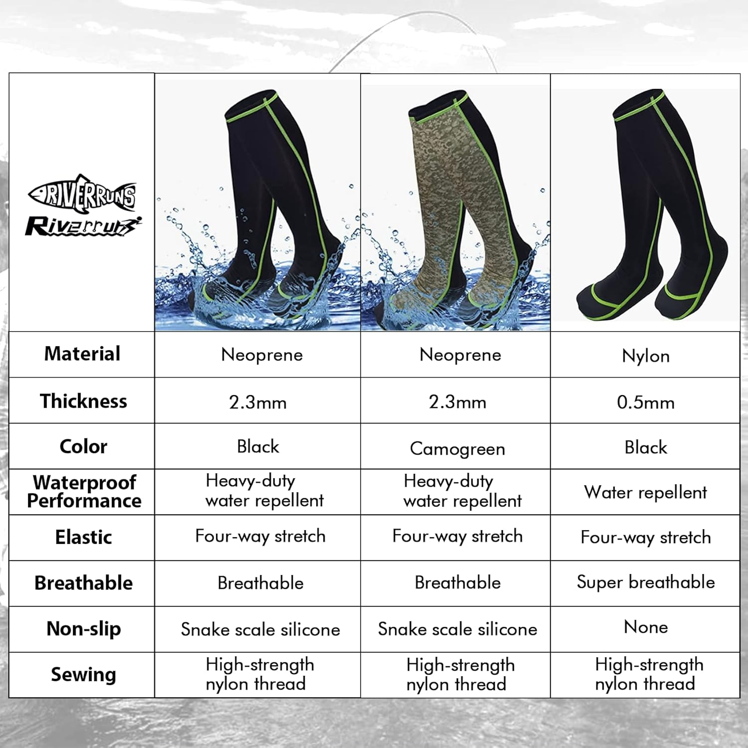 Calcetines para vadear, calcetines de pesca de nailon para hombres y mujeres, pesca al aire libre, surf, wakeboard