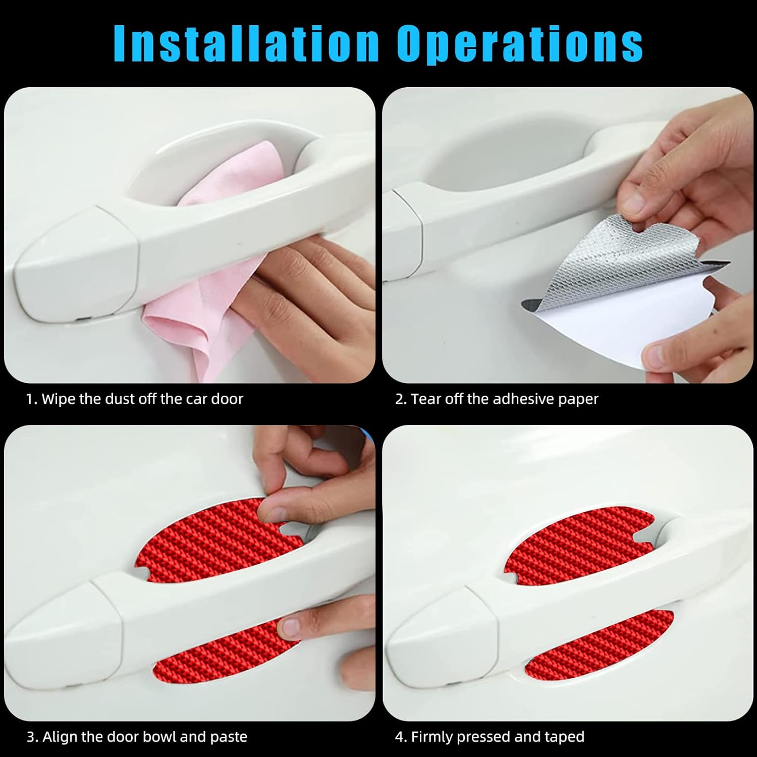 Adhesivo para manija de puerta de automóvil, 4 piezas de películas protectoras de fibra de carbono para puerta de automóvil, impermeable,