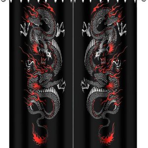 fucyBu Cortinas opacas para oscurecer la habitación con ojales, diseño de dragón chino, fantasía, retro, negro, rojo, dragón japonés, eficiencia fucyBu Cortinas opacas para oscurecer la habitación con ojales, diseño de dragón chino, fantasía, retro, negro, rojo, dragón japonés, eficiencia