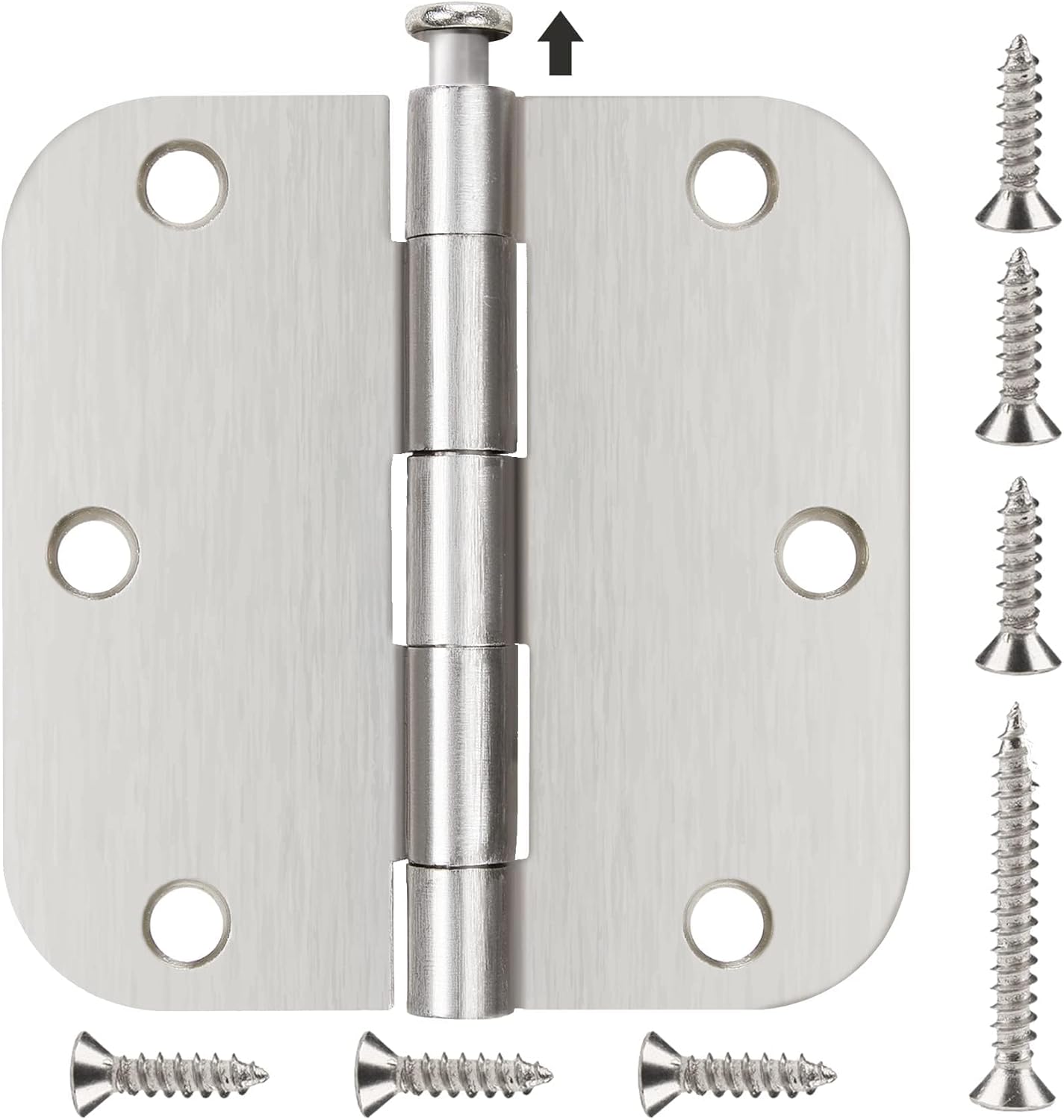 Paquete de 10 bisagras de puerta de níquel satinado de 3.5 x 3 12 pulgadas, bisagras de puerta interior para puertas, esquinas redondeadas de radio
