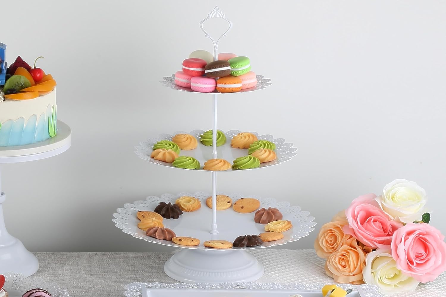 Juego de 6 soportes de metal para tartas para mesa de postre, juego de soporte para tartas y bandejas de mesa de postres y soporte escalonado para