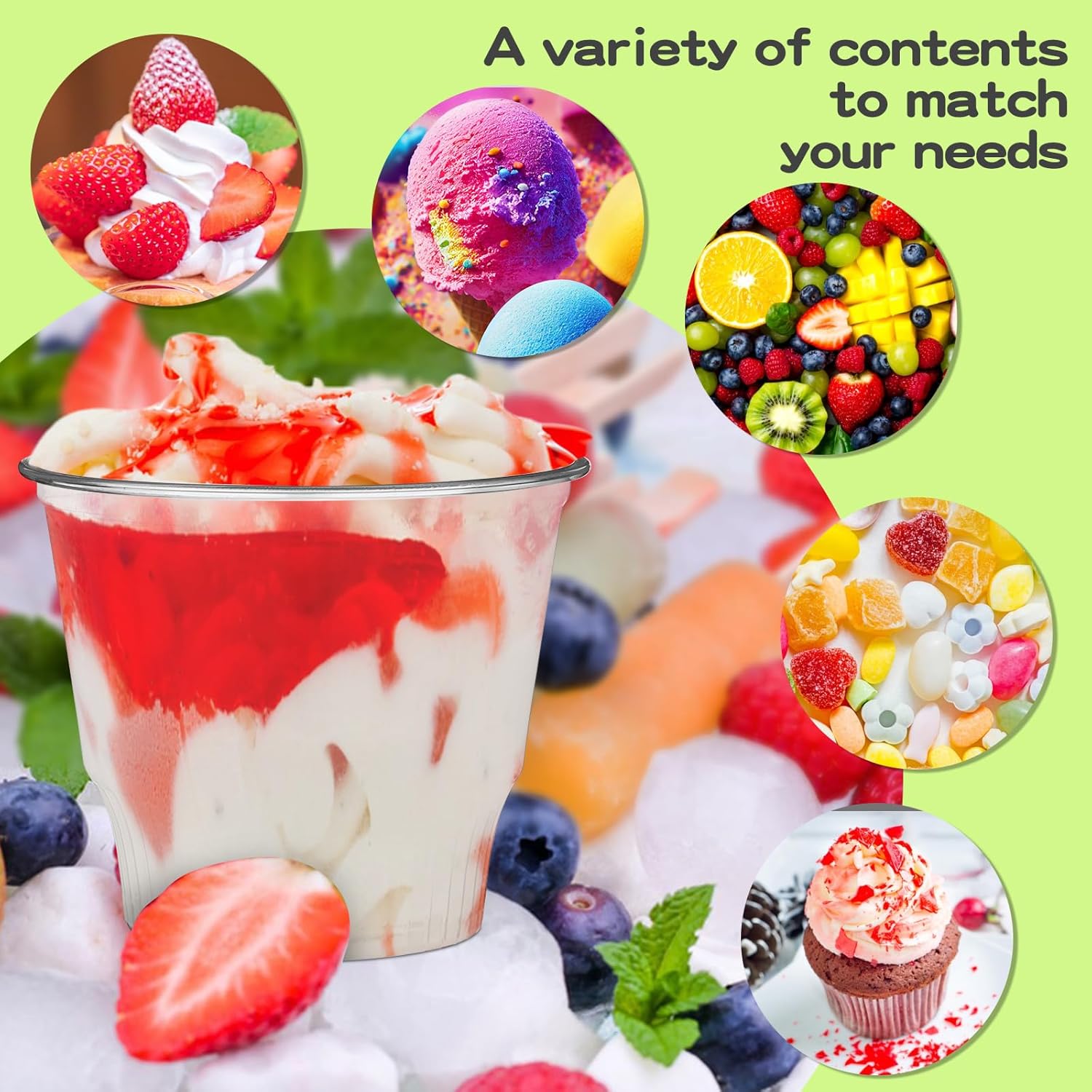 Giwrmu 50 tazas de postre de plástico transparente de 8 onzas con tapa de cúpula, tazas desechables para helado y tazas de parfait, vasos de