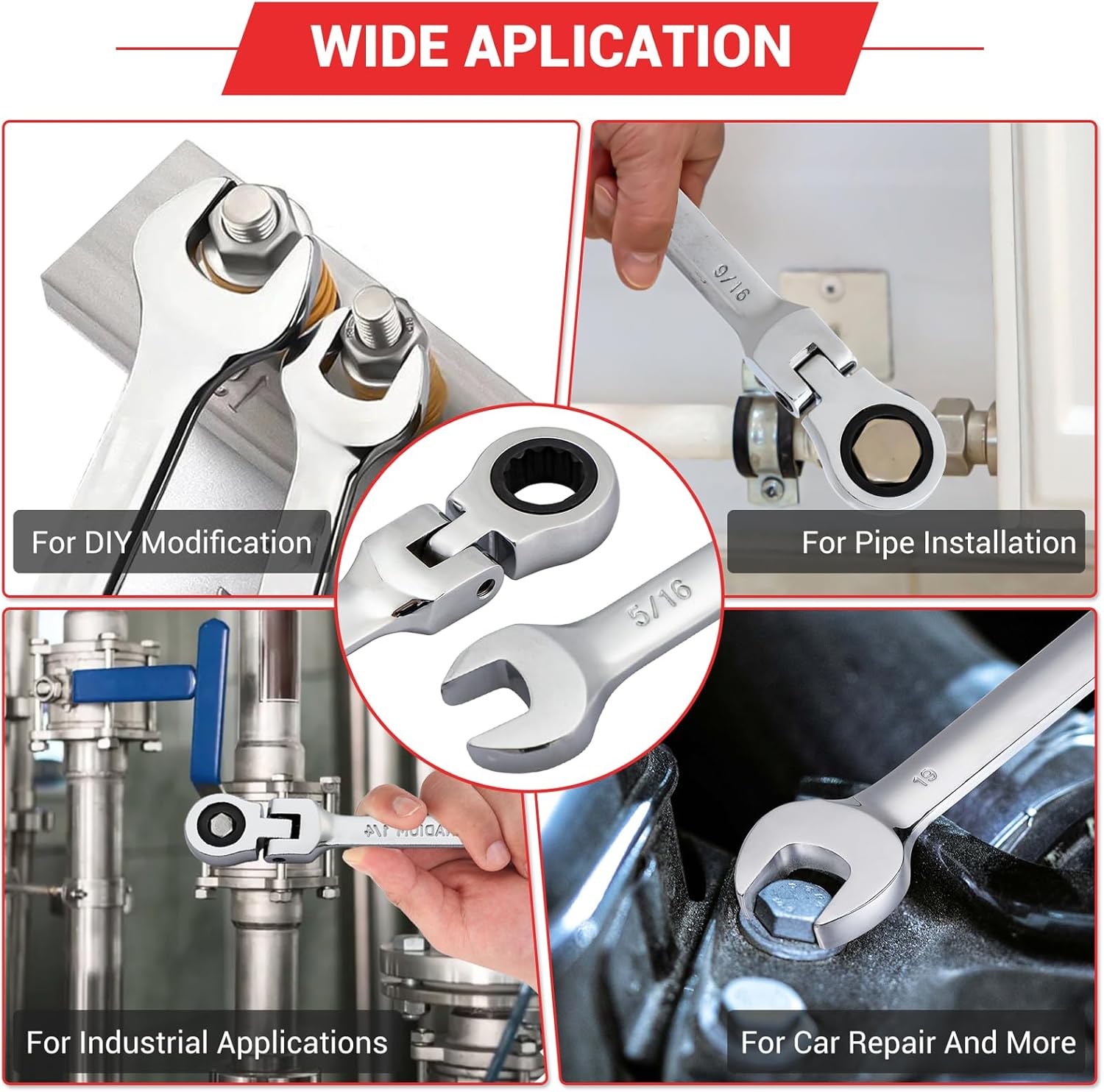 Pilida – Llave combinada de trinquete de 516 pulgadas SAE Flex Head con diseño de 12 puntos, trinquete de 72 dientes, acero CR-V