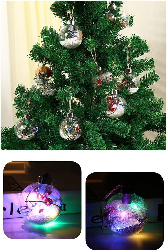 Adorno de bola de Navidad iluminada, bolas de adornos de Navidad de plástico transparente, colgantes de Navidad, adornos de bolas de Navidad con luz