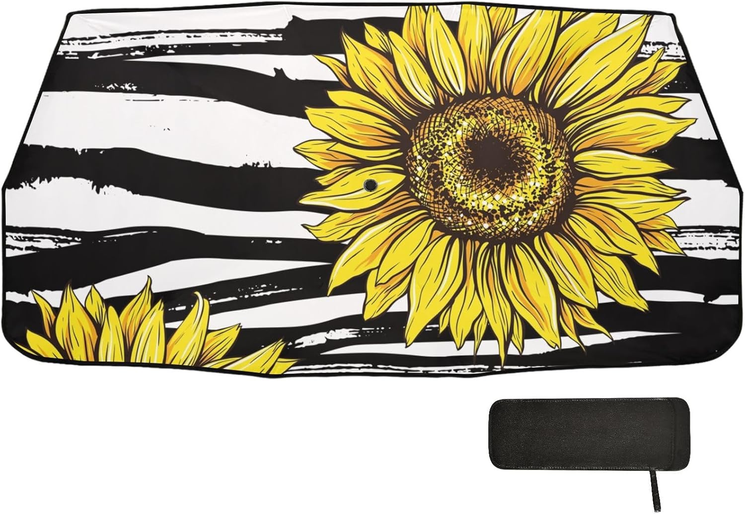 Sunflowers Flower Black and White Stripes Sun Visor for car Windshield Foldable Sunscreen Women accesorios Protector Solar para carros